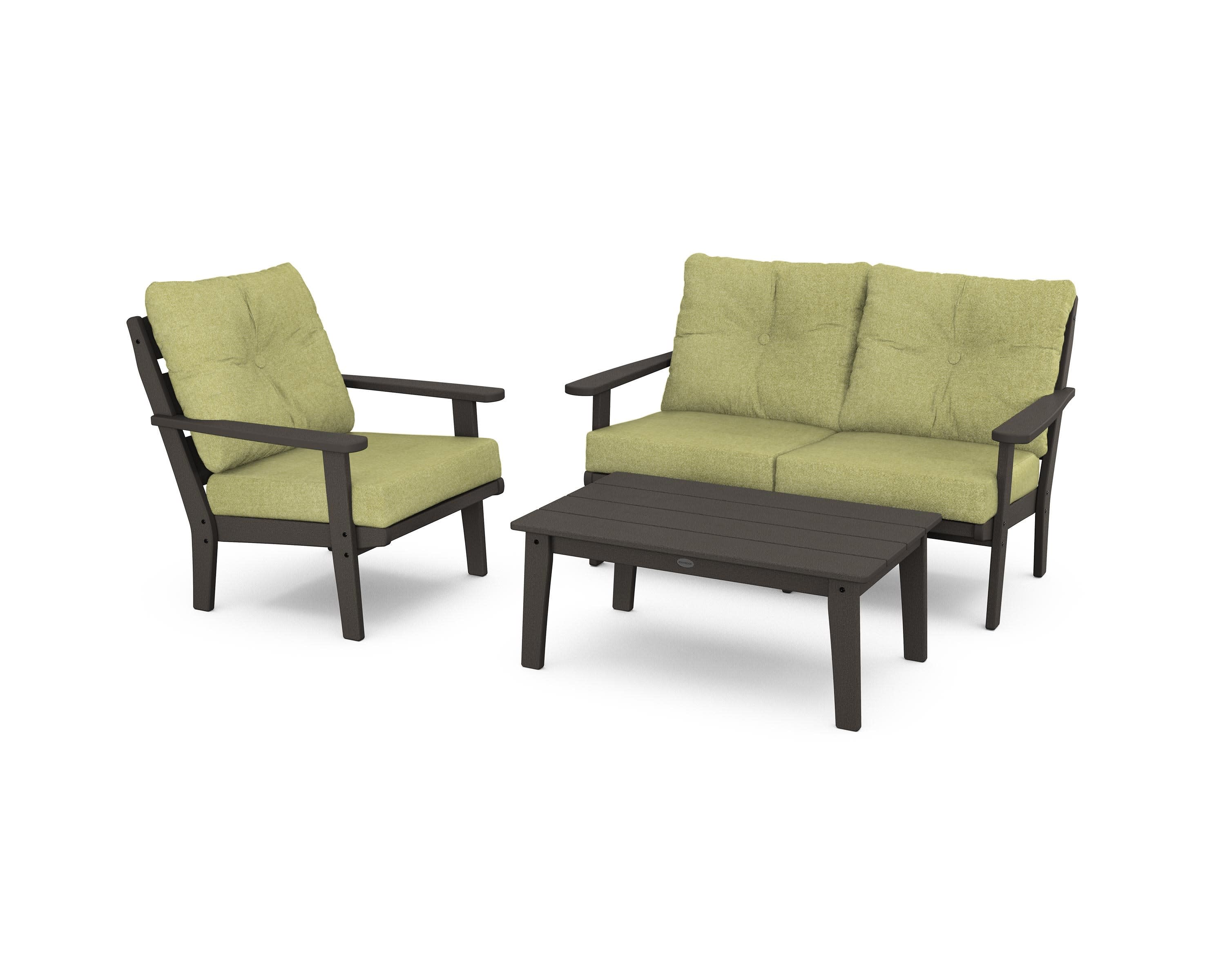 Lakeside 3-Piece Deep Seating Set in Vintage Coffee / Chartreuse Boucle