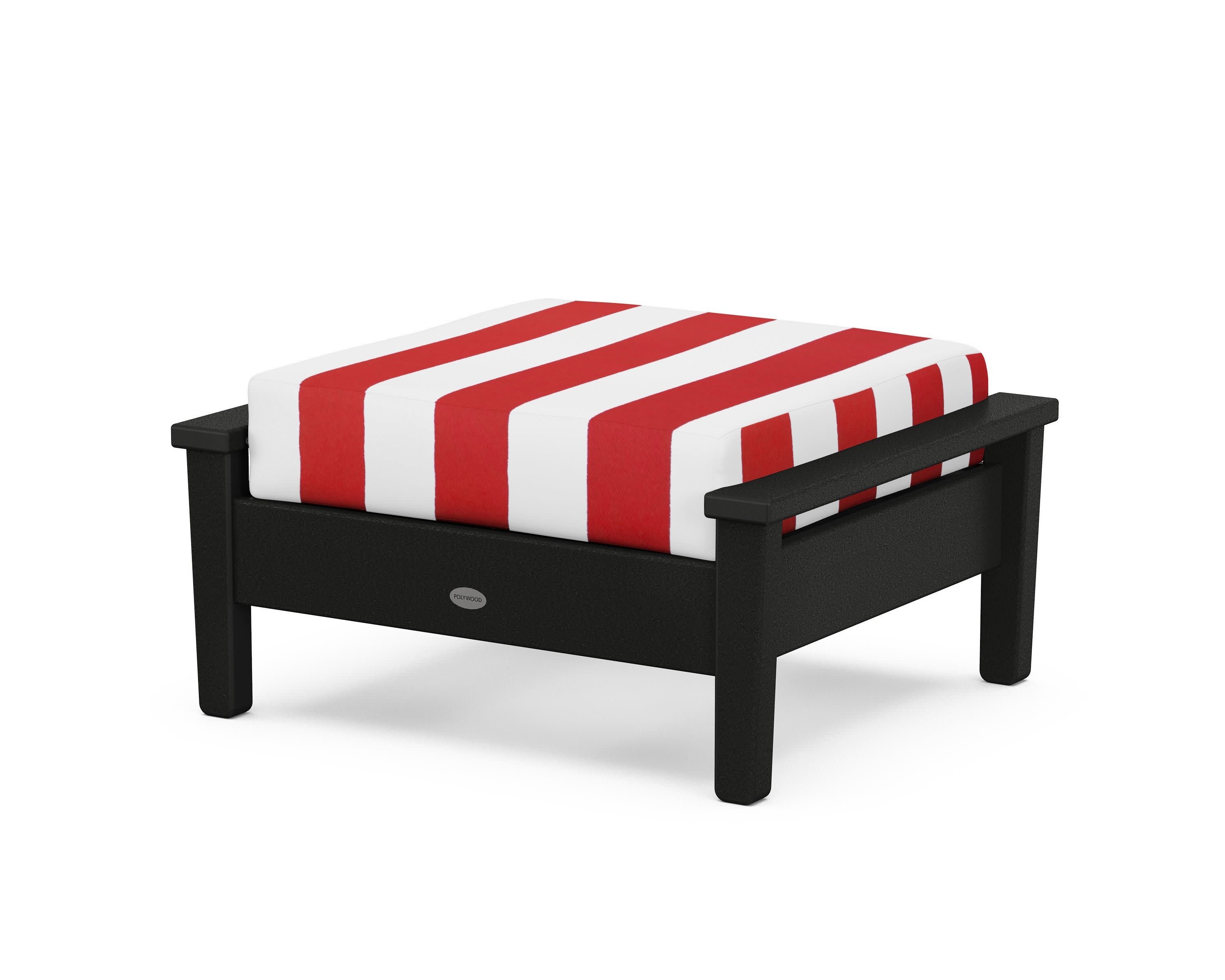 Prescott Deep Seating Ottoman in Black / Cabana Stripe Crimson