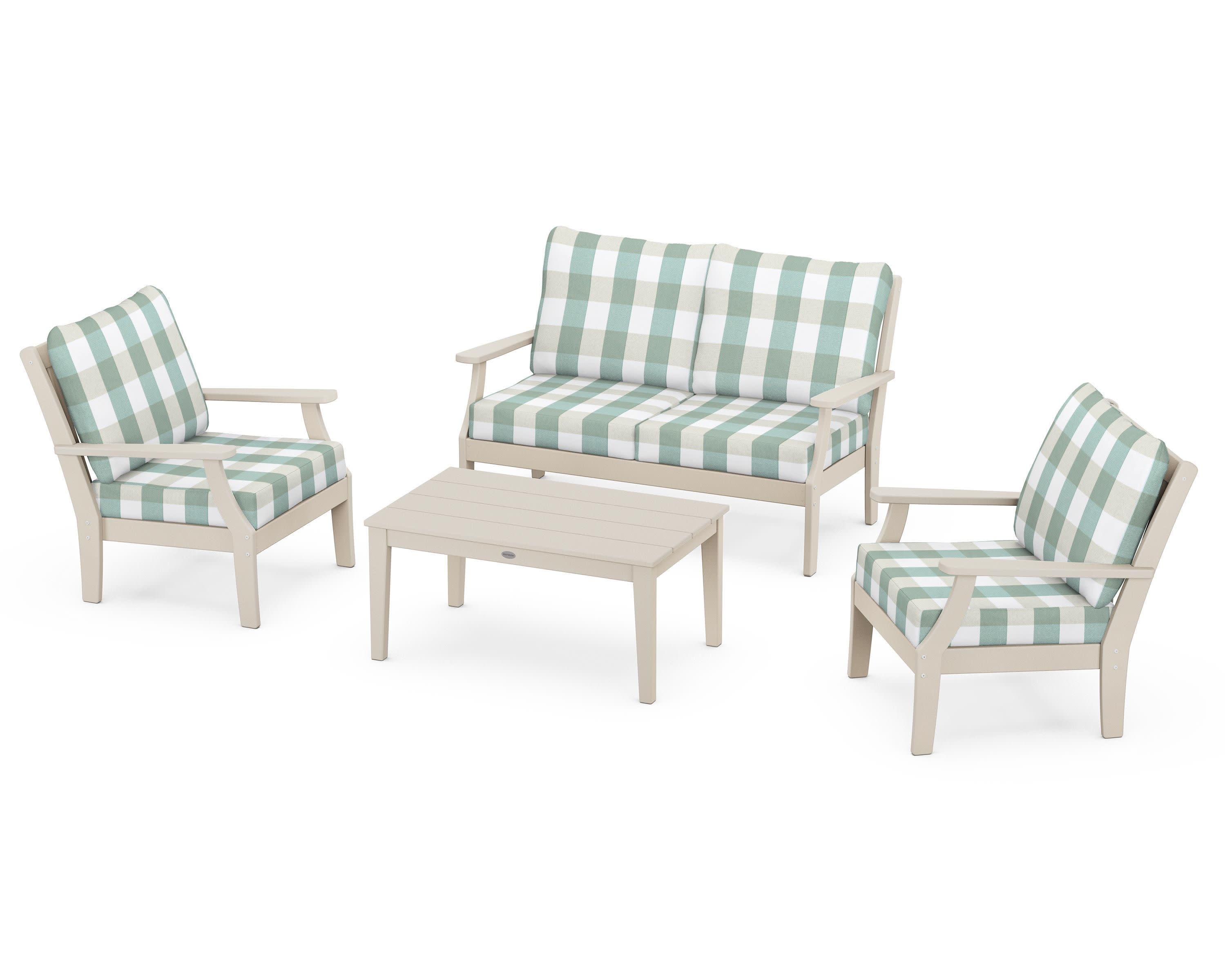 Braxton 4-Piece Deep Seating Chair Set in Sand / Buffalo Plaid Glacier Spa