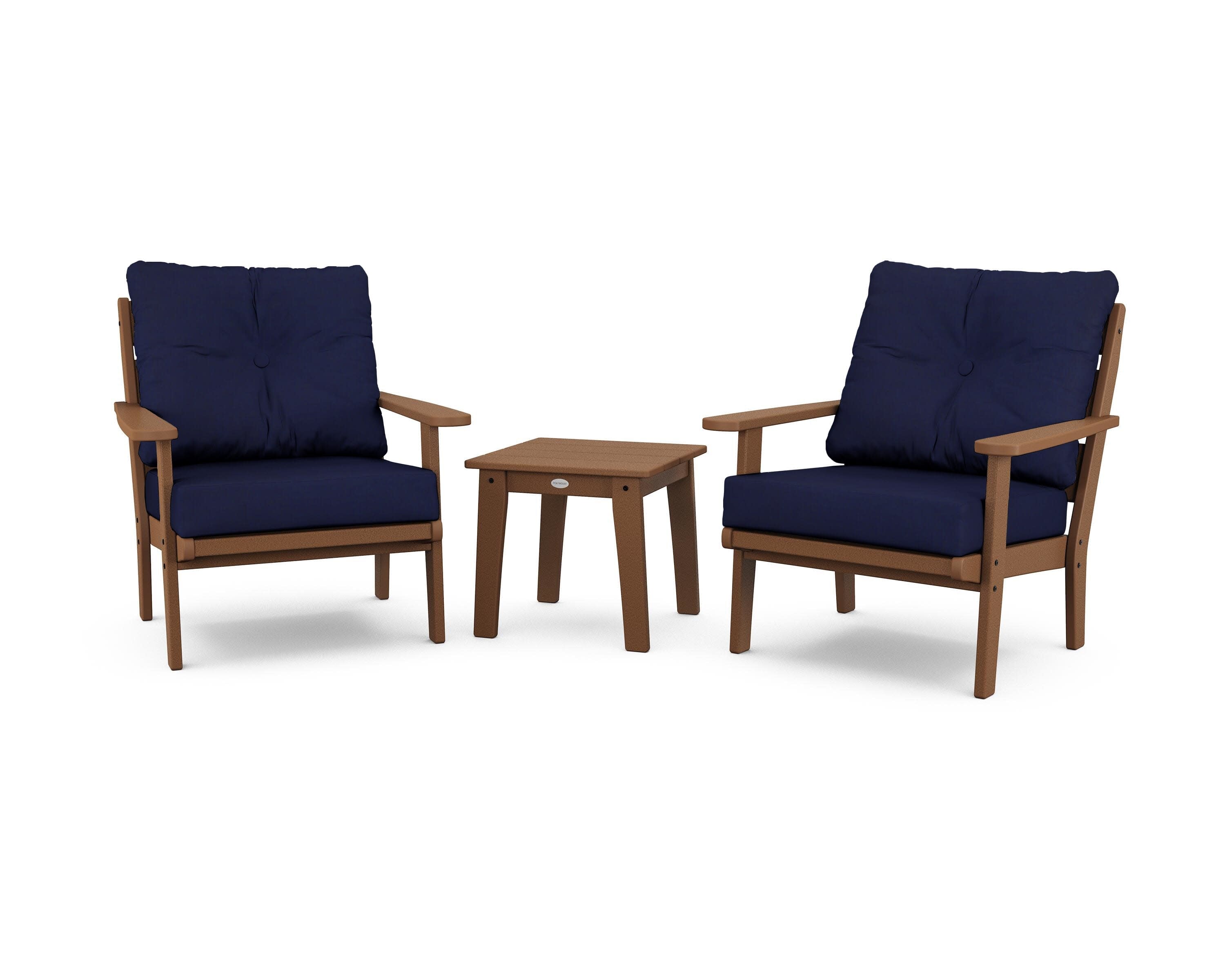 Lakeside 3-Piece Deep Seating Chair Set in Teak / Navy