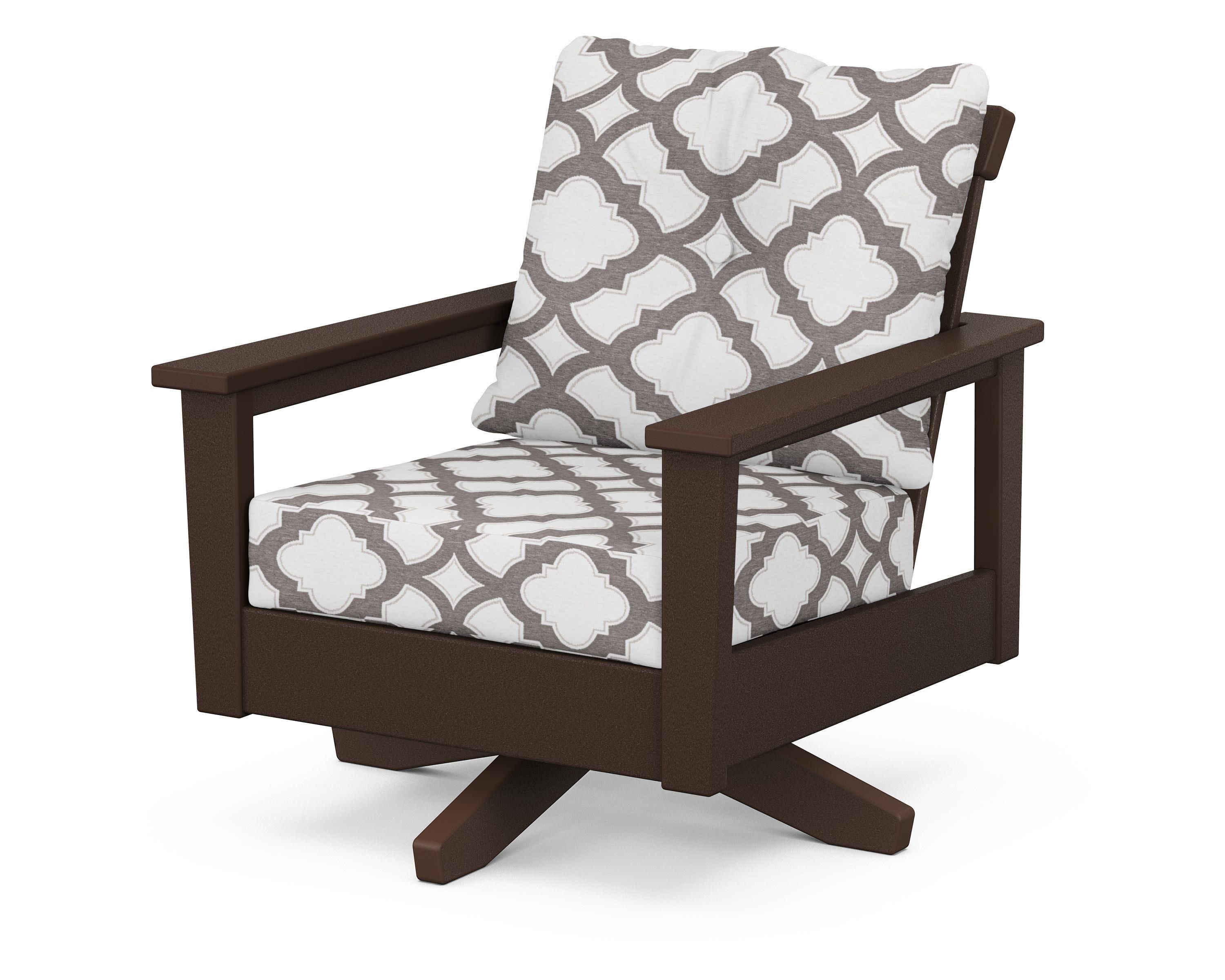 Prescott Deep Seating Swivel Chair in Mahogany / Trellis Grey Mist
