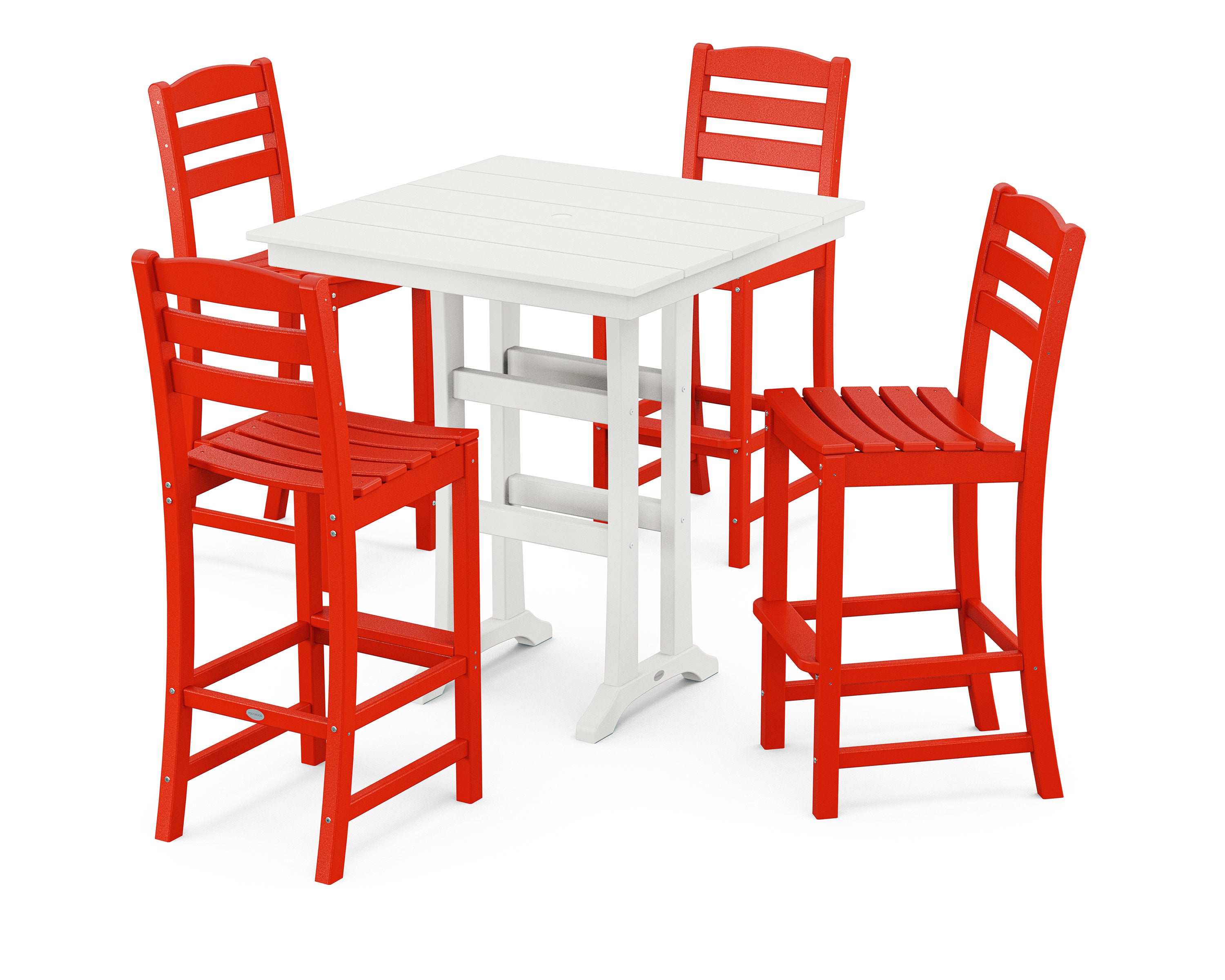 La Casa Caf 5-Piece Farmhouse Trestle Bar Set in Sunset Red / White