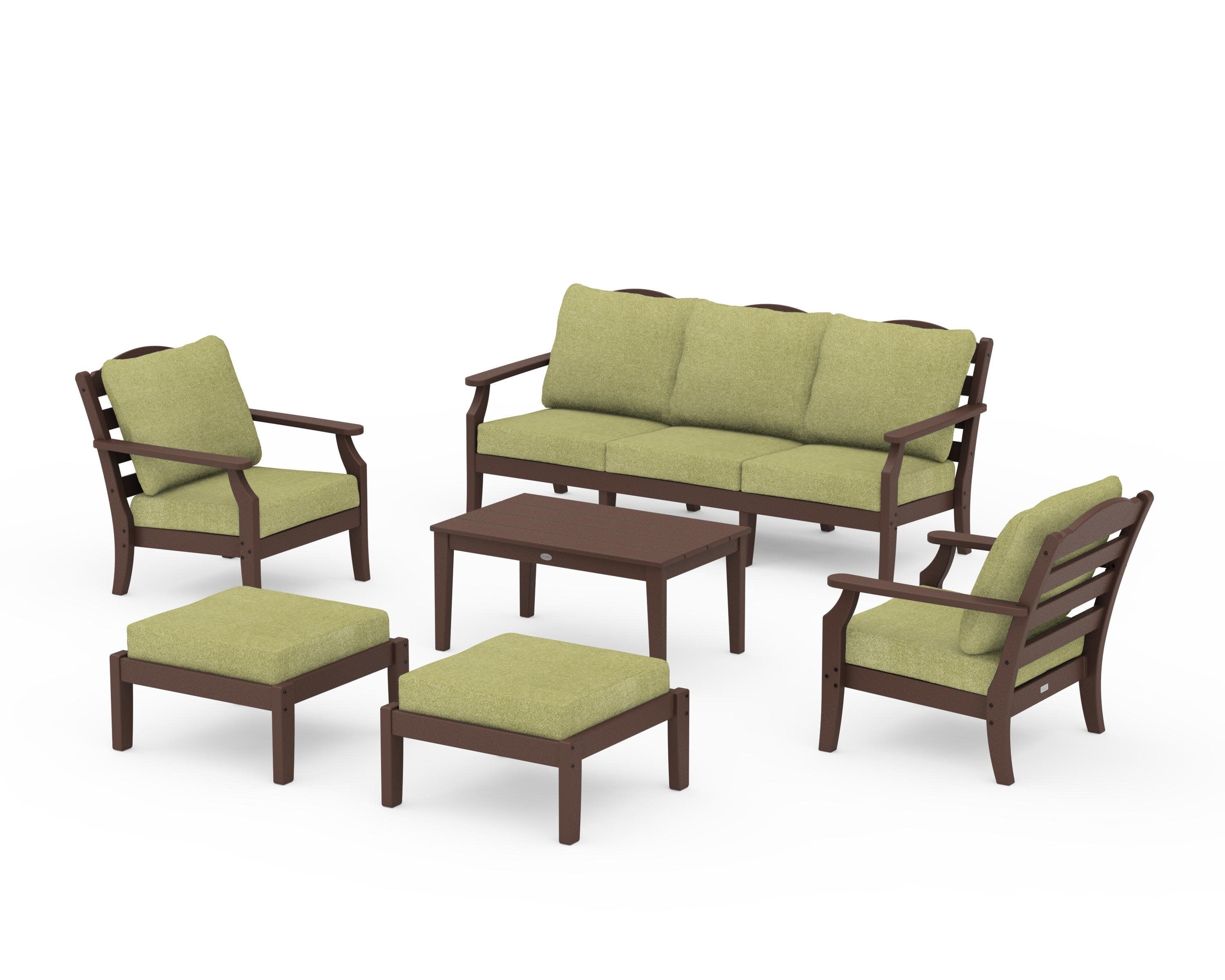 Savannah 6-Piece Lounge Sofa Set in Mahogany / Chartreuse Boucle