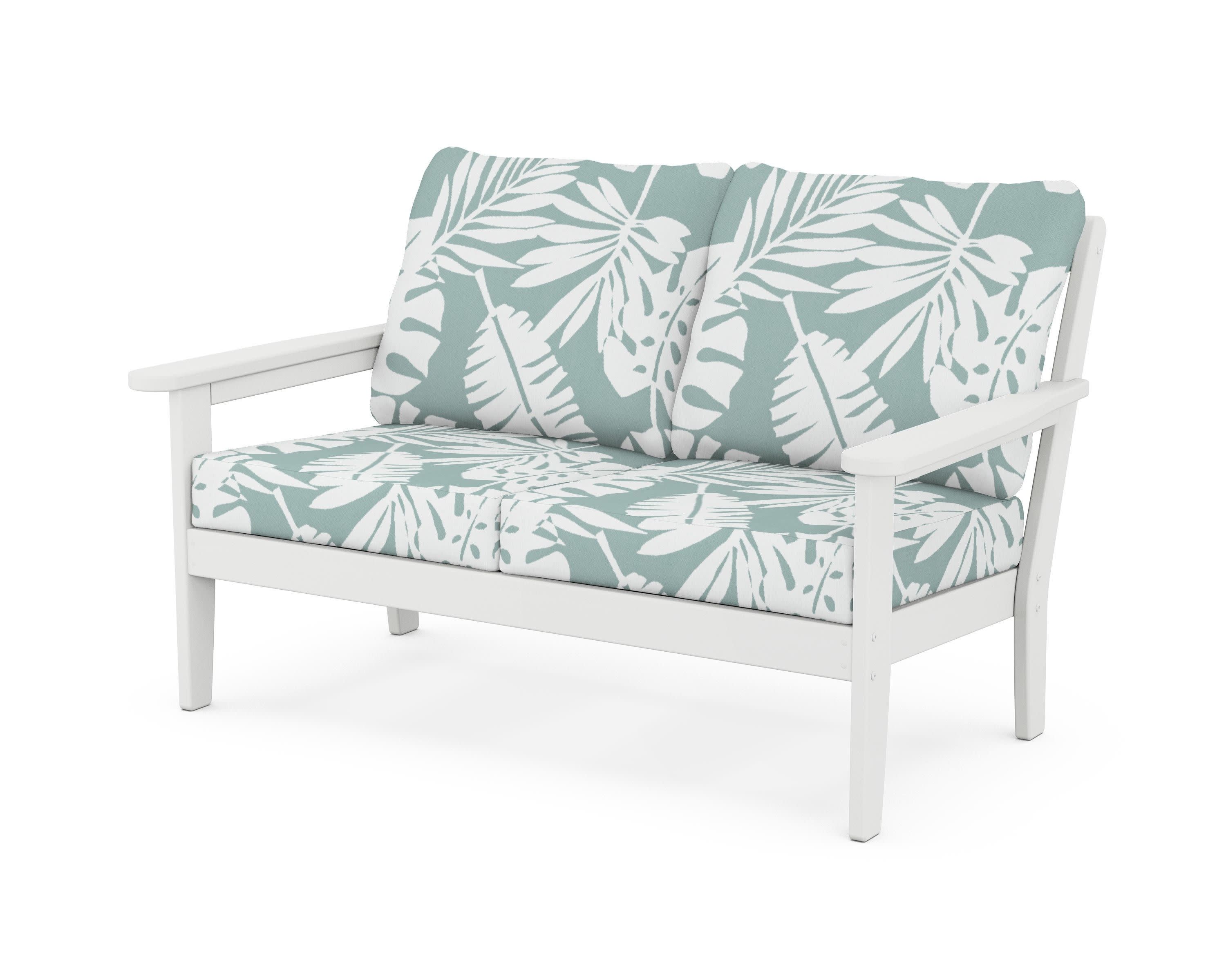 Cottage Deep Seating Loveseat in White / Leaf Glacier Spa