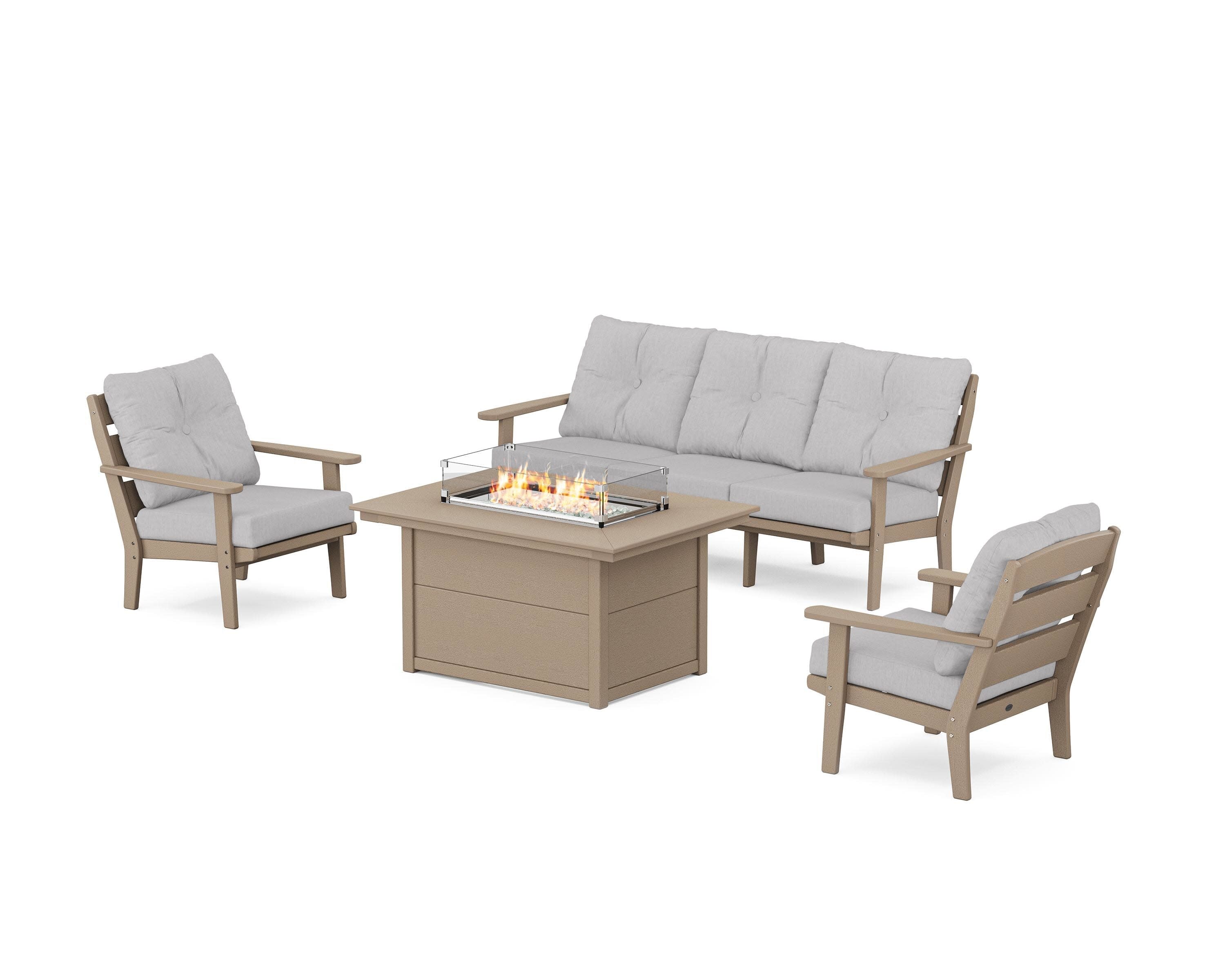 Lakeside Deep Seating Fire Pit Table Set in Vintage Sahara / Granite