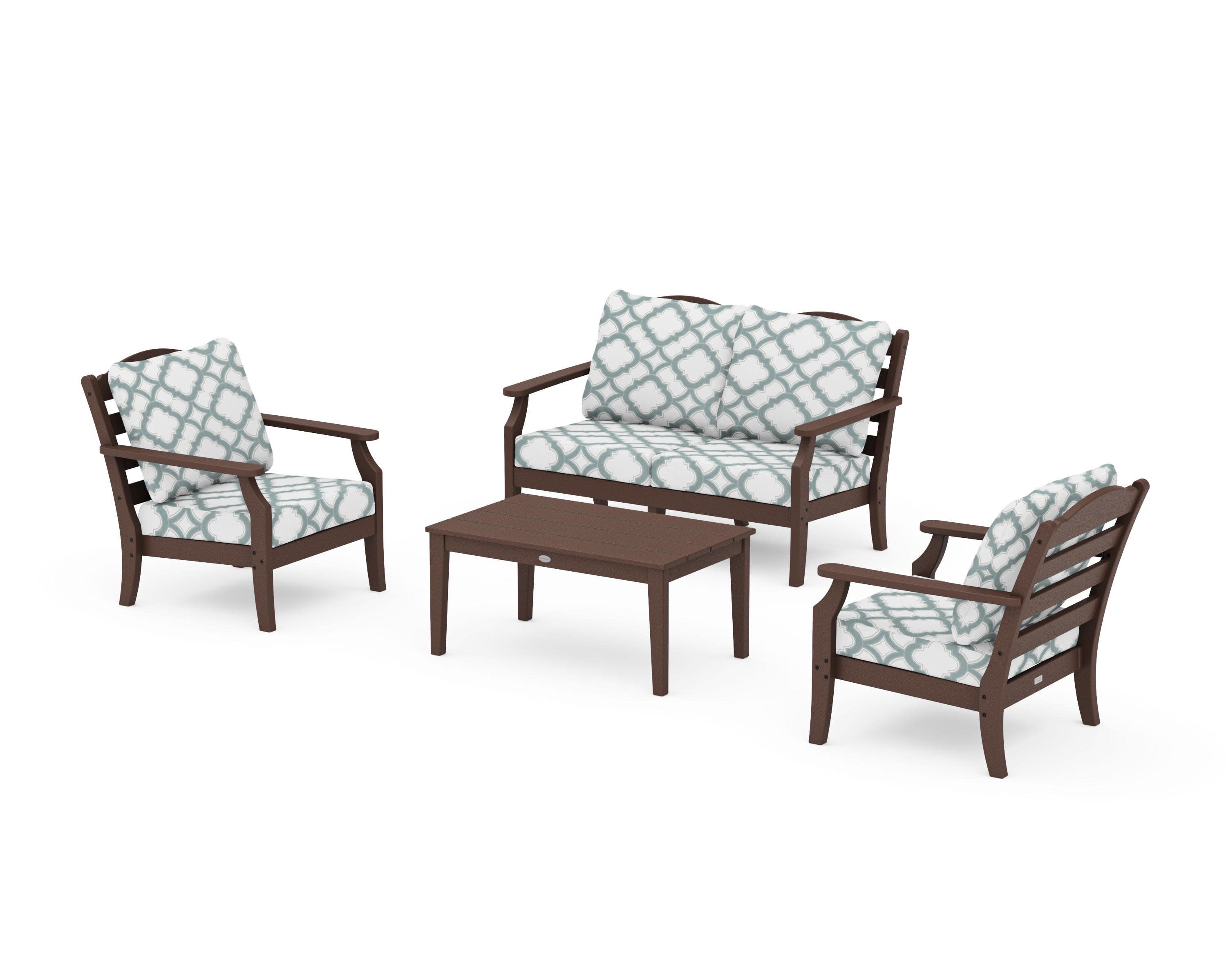Savannah 4-Piece Deep Seating Set with Loveseat in Mahogany / Trellis Glacier Spa