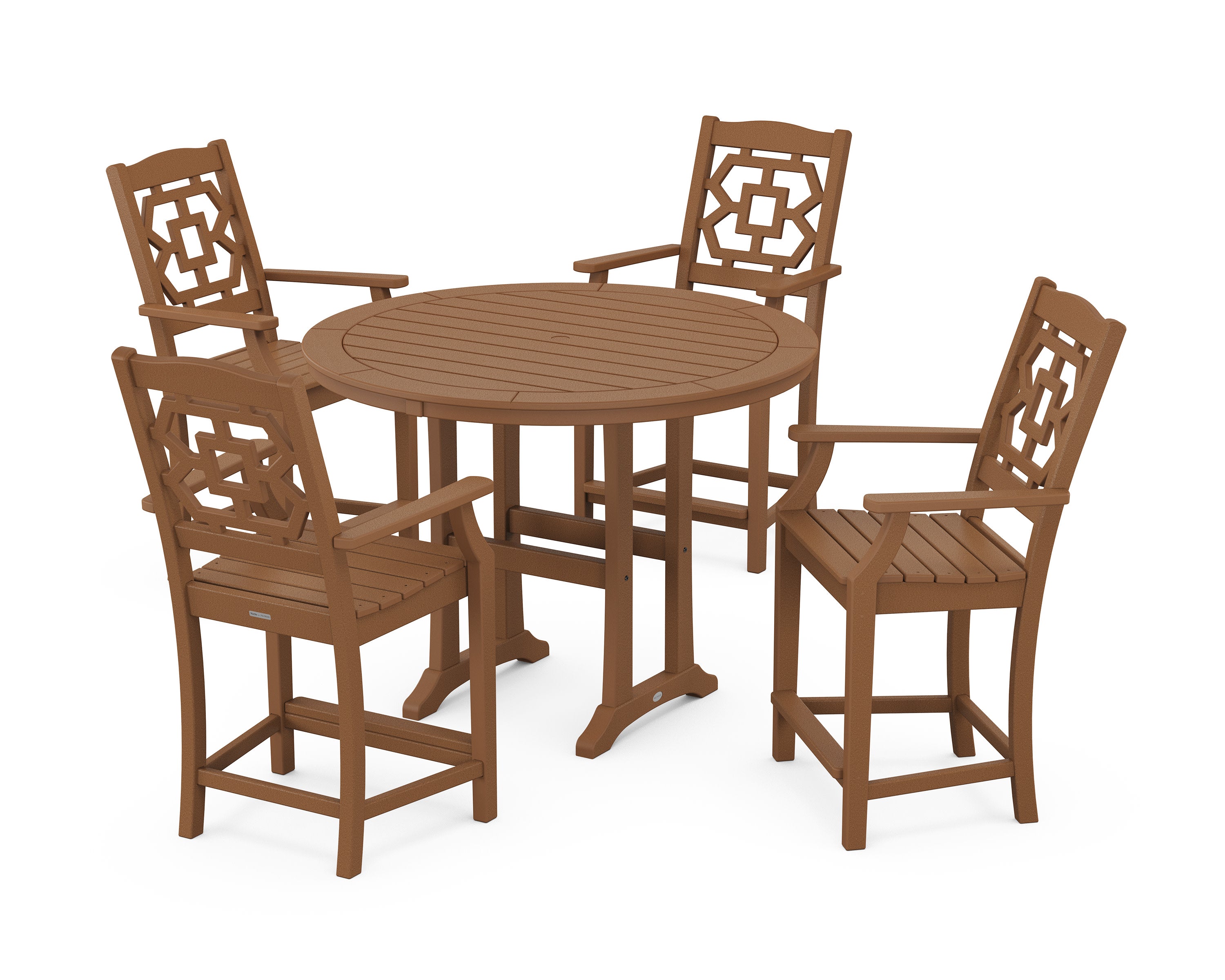 Chinoiserie 5-Piece Round Counter Set in Teak