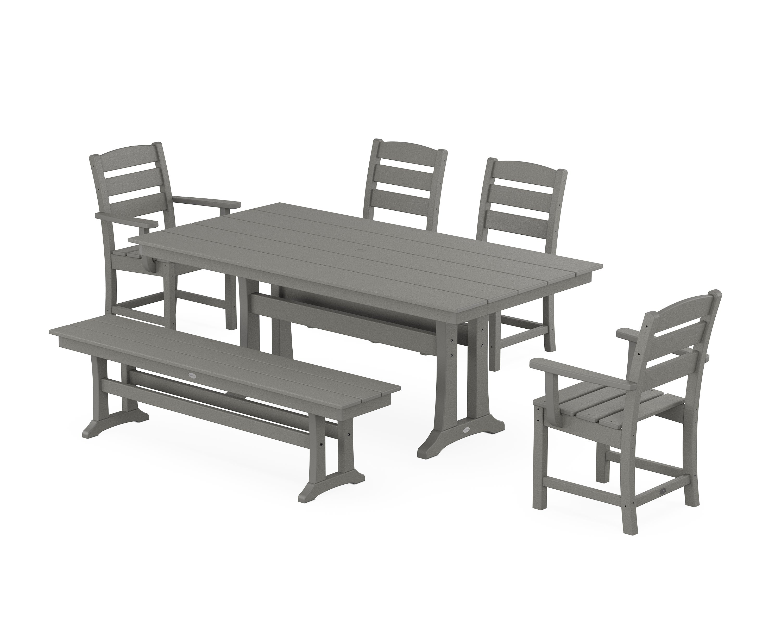 Lakeside 6-Piece Farmhouse Dining Set With Trestle Legs in Slate Grey