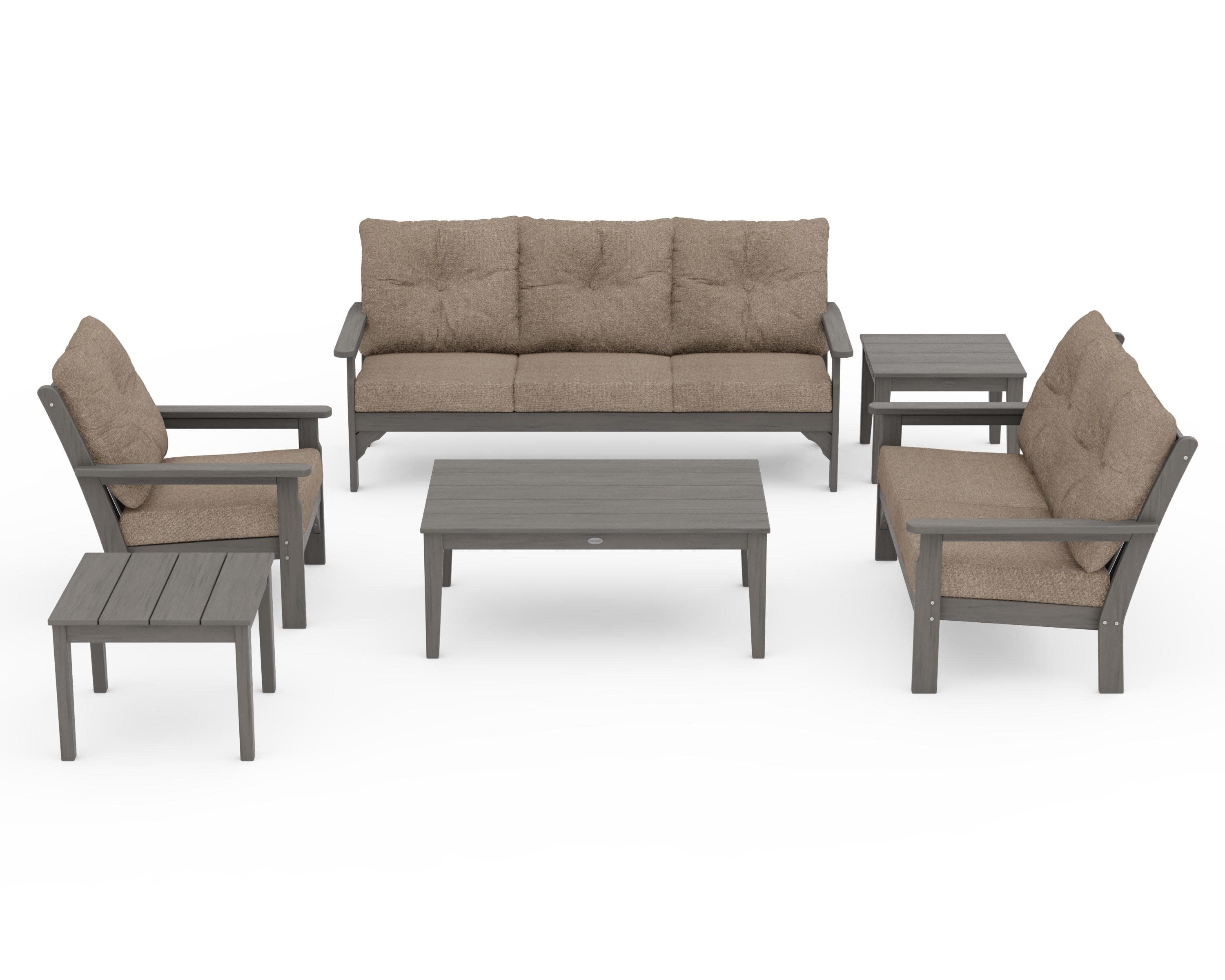 Vineyard 6-Piece Deep Seating Set in Driftwood / Spiced Burlap