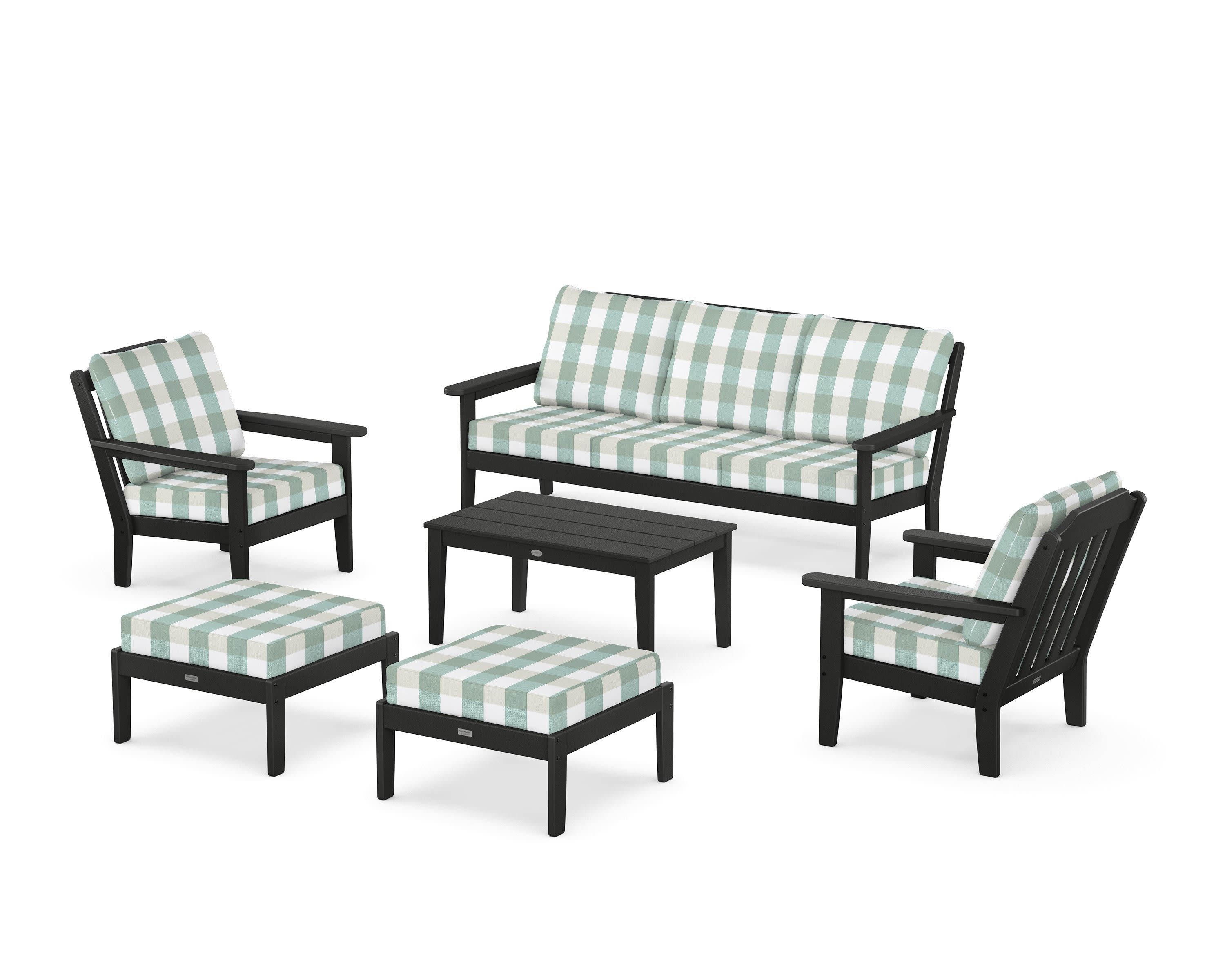 Cottage 6-Piece Lounge Sofa Set in Black / Buffalo Plaid Glacier Spa