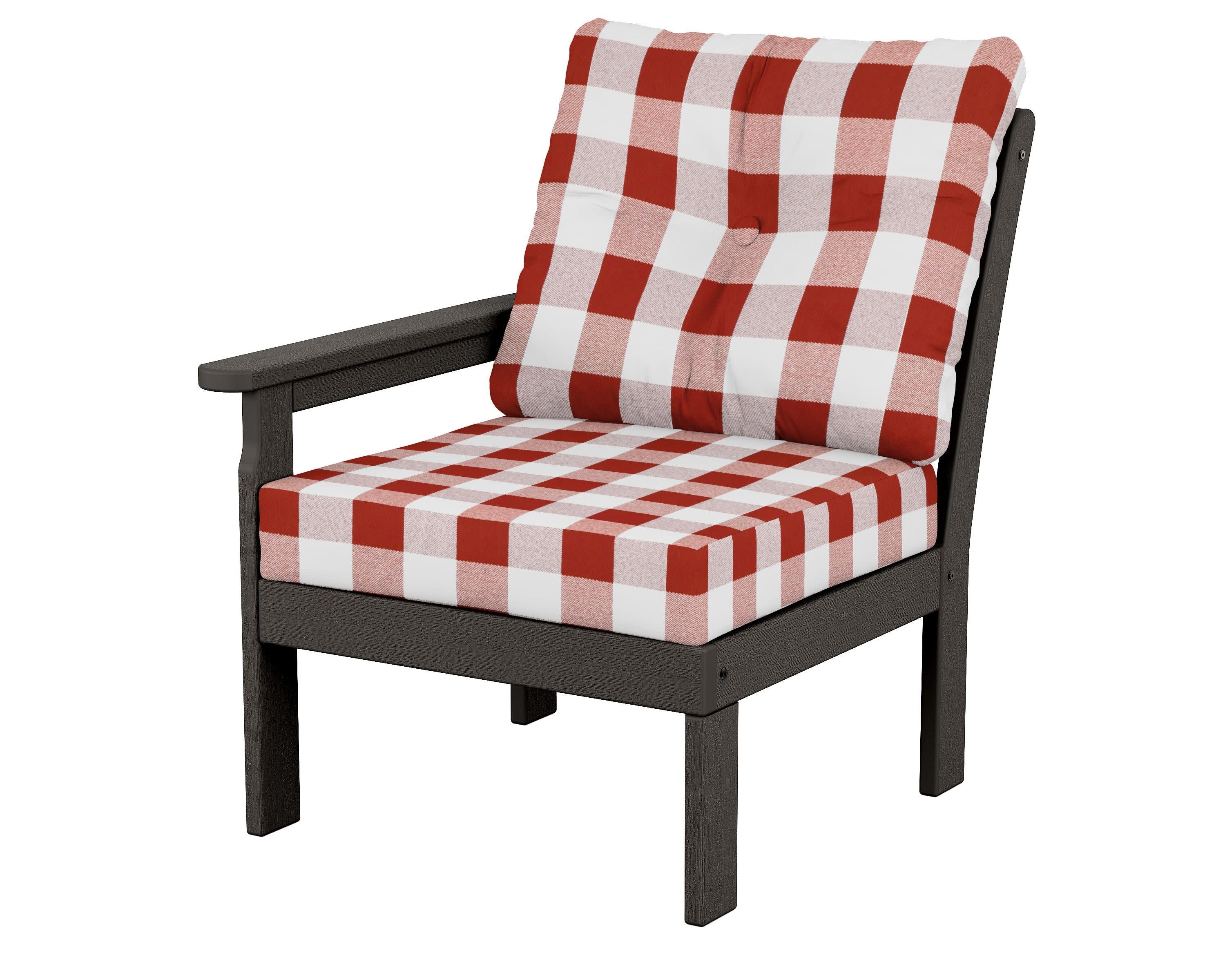 Vineyard Modular Left Arm Chair in Vintage Coffee / Buffalo Plaid Crimson