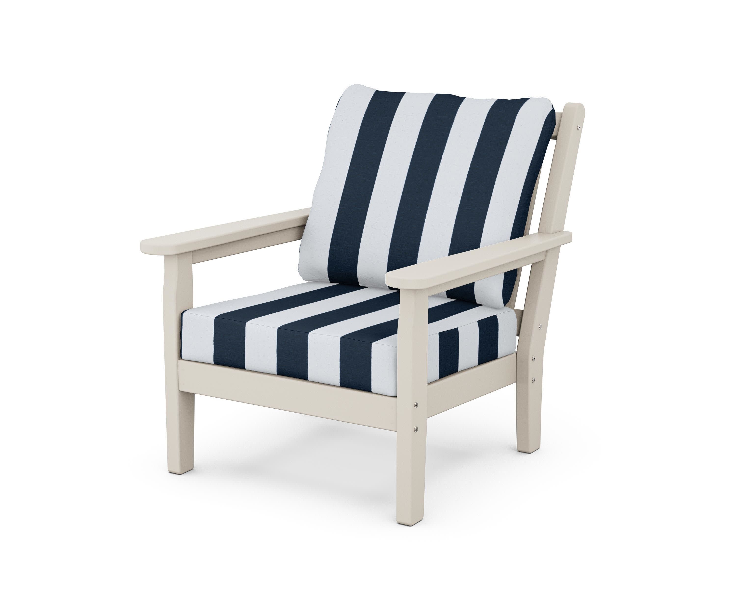 Chippendale Deep Seating Chair in Sand / Cabana Stripe Marine Indigo