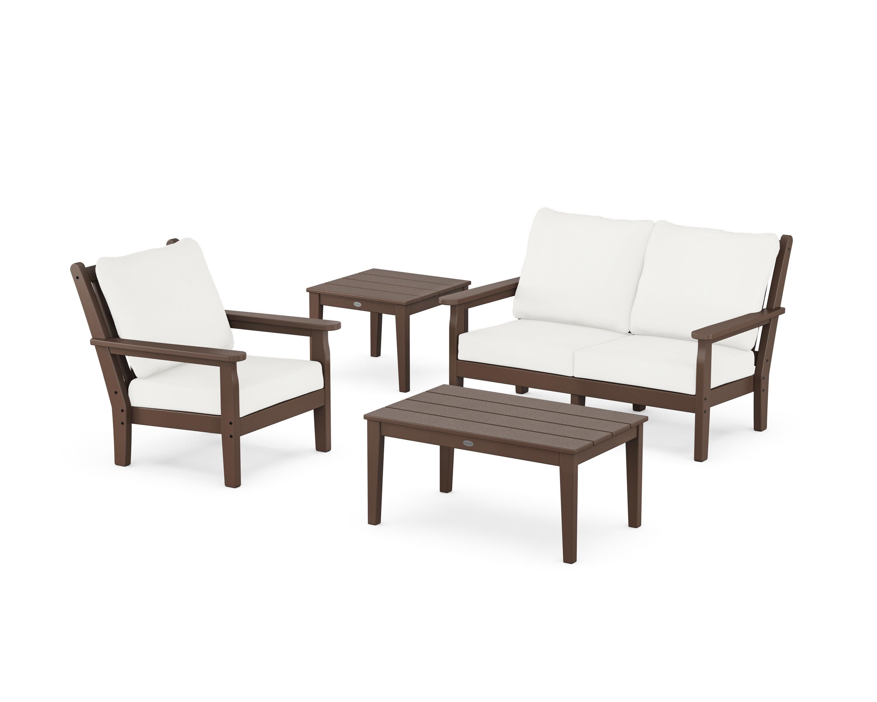 Chippendale 4-Piece Deep Seating Set in Mahogany / Natural Linen