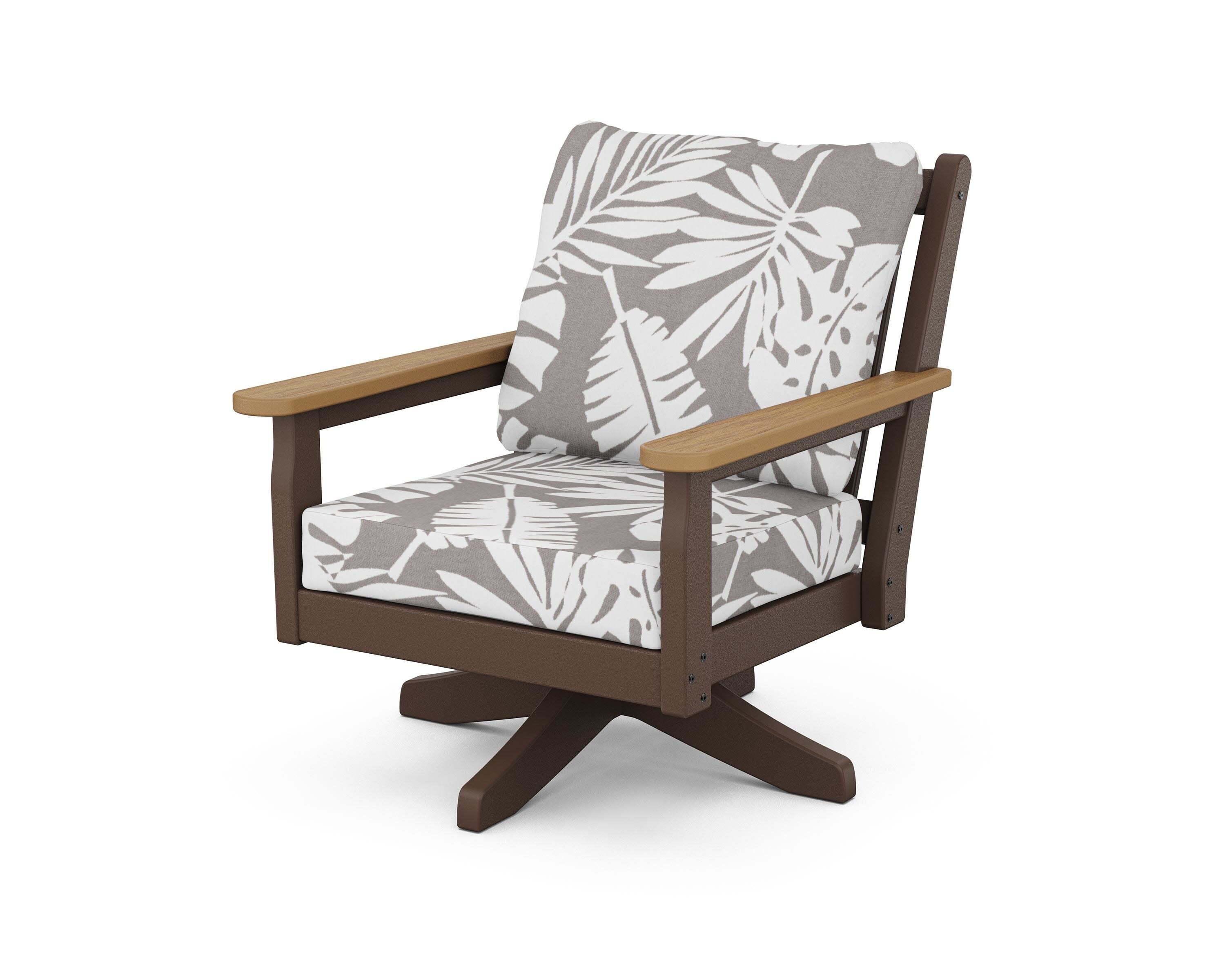 Chippendale Deep Seating Swivel Chair in Mahogany / Natural / Leaf Grey Mist