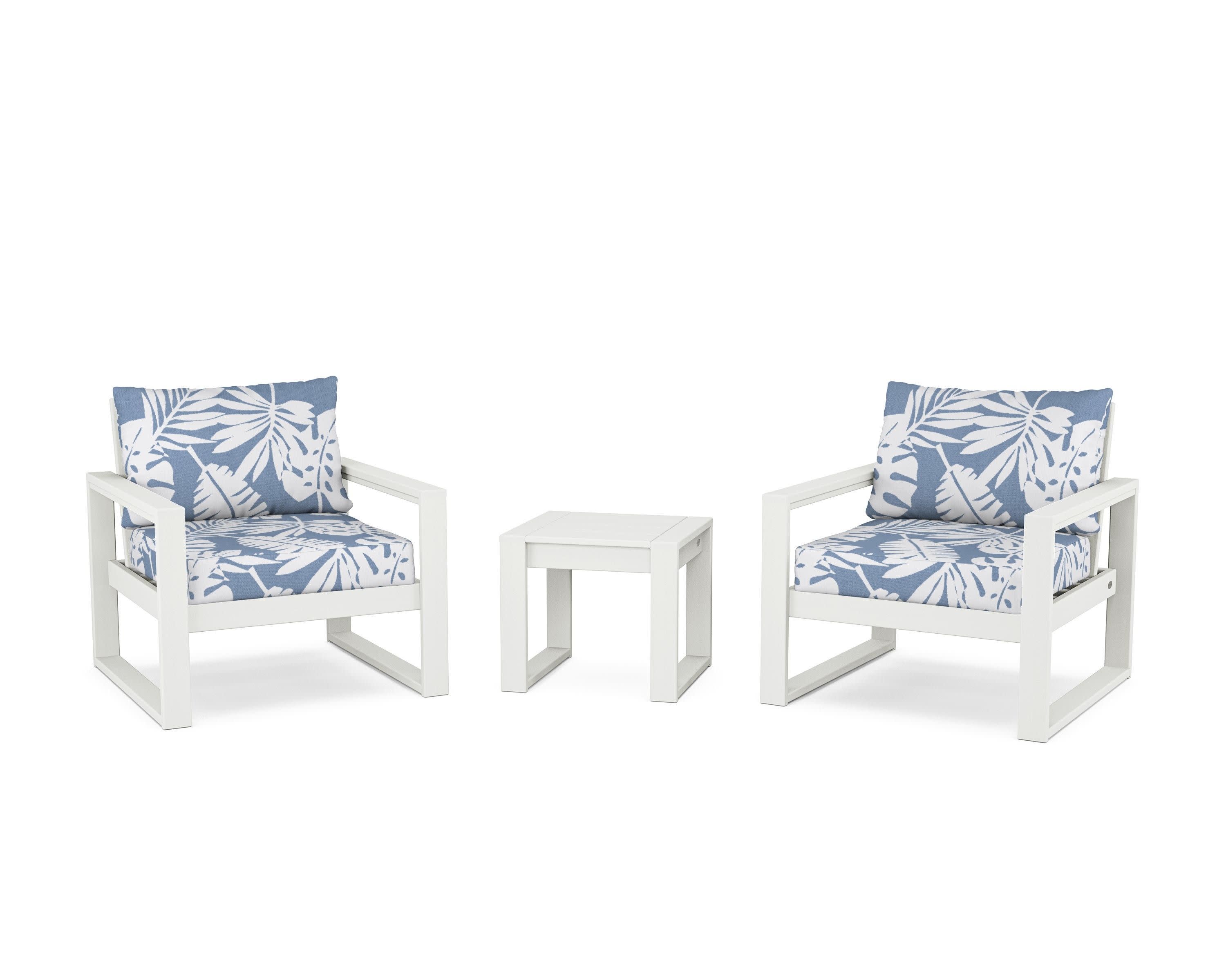EDGE Sectional 3-Piece Deep Seating Set in Vintage White / Leaf Sky Blue