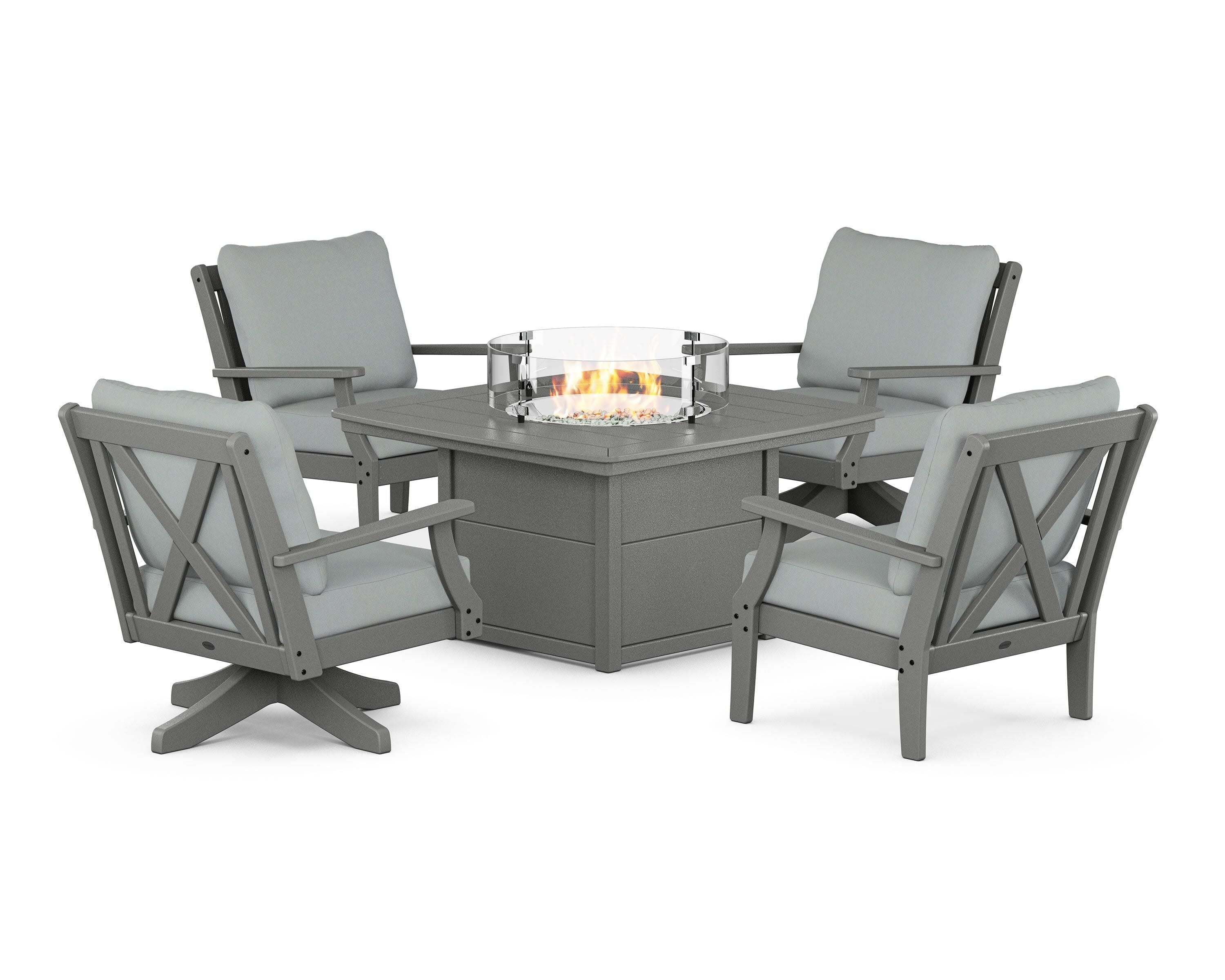 Braxton 5-Piece Deep Seating Set with Fire Table in Slate Grey / Spa