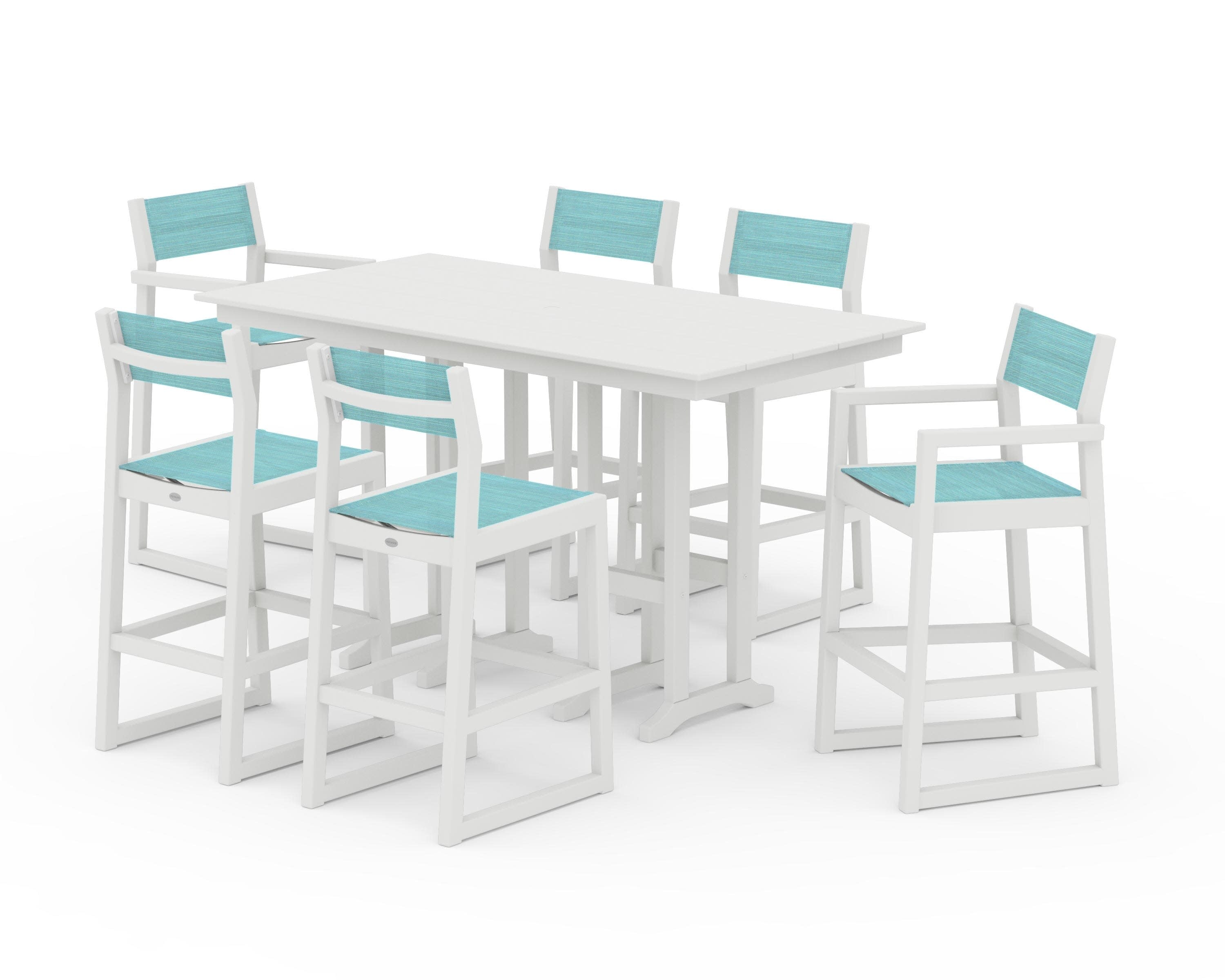 EDGE Sling 7-Piece Farmhouse Bar Set in Vintage White / Dupioni Aquamarine Sling