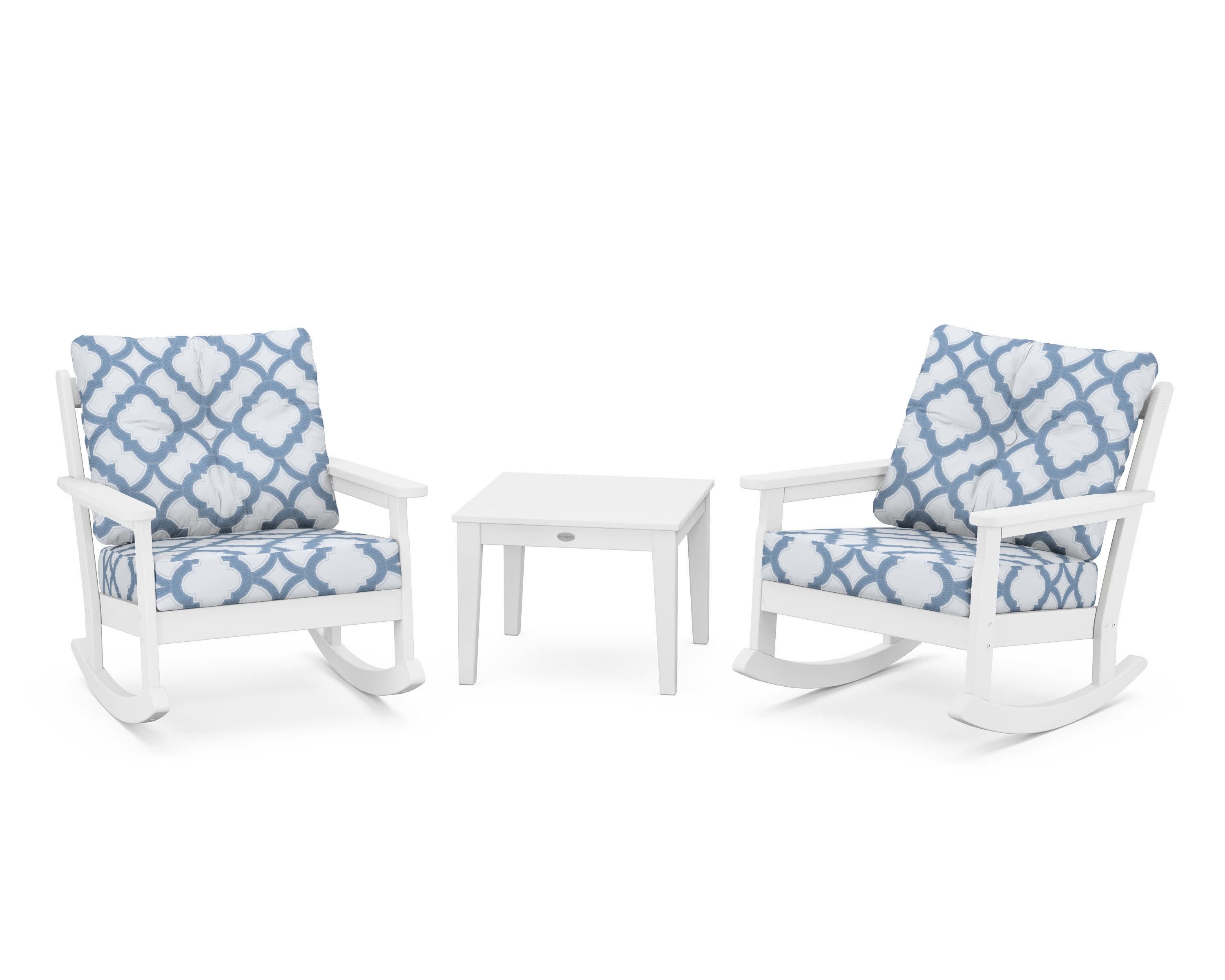 Vineyard 3-Piece Deep Seating Rocker Set in White / Trellis Sky Blue