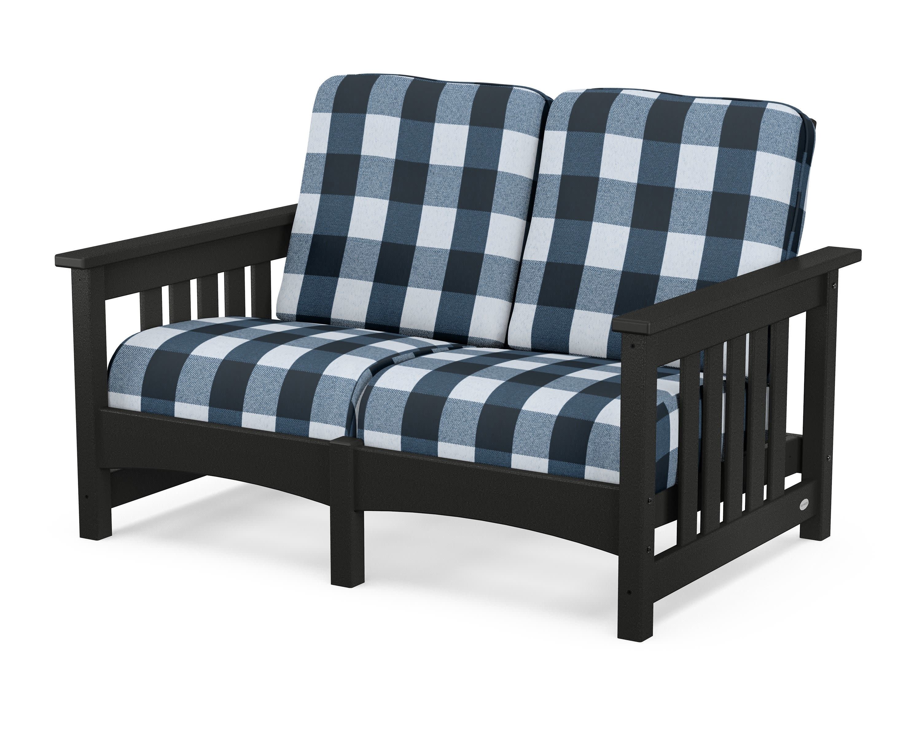 Club Mission Loveseat in Black / Buffalo Plaid Marine Indigo