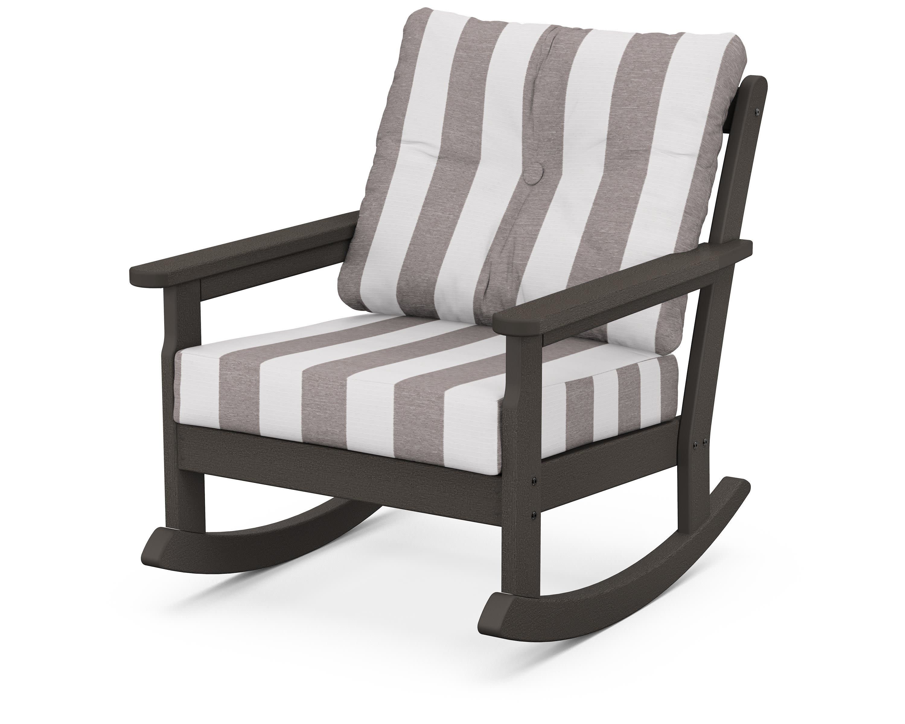 Vineyard Deep Seating Rocking Chair in Vintage Coffee / Cabana Stripe Grey Mist