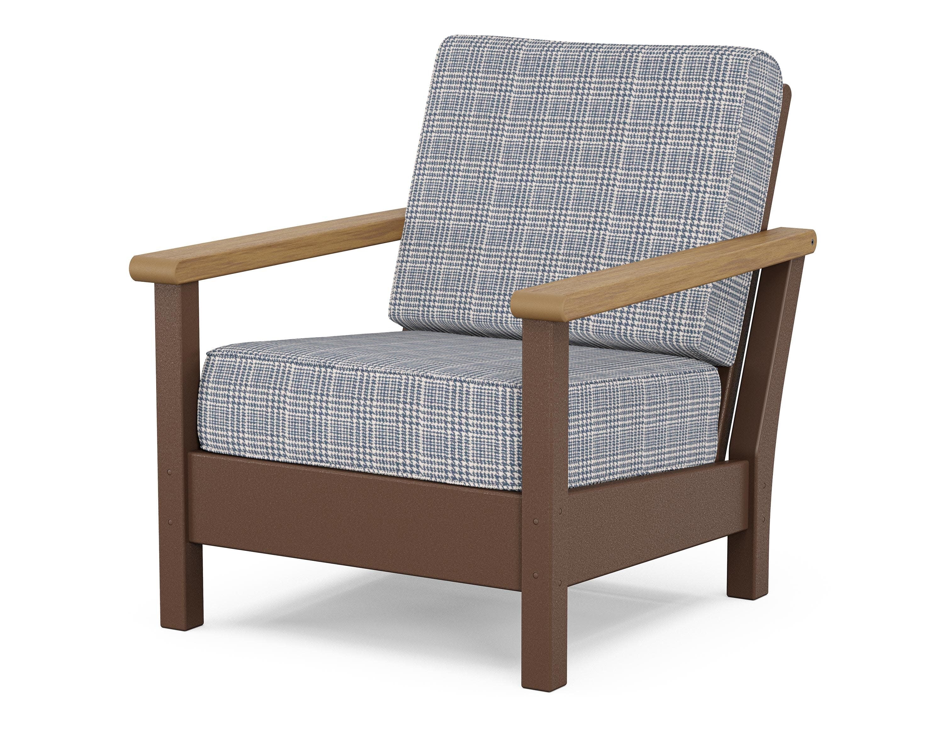 Harbour Deep Seating Chair in Mahogany / Natural / Houndstooth Sky Blue