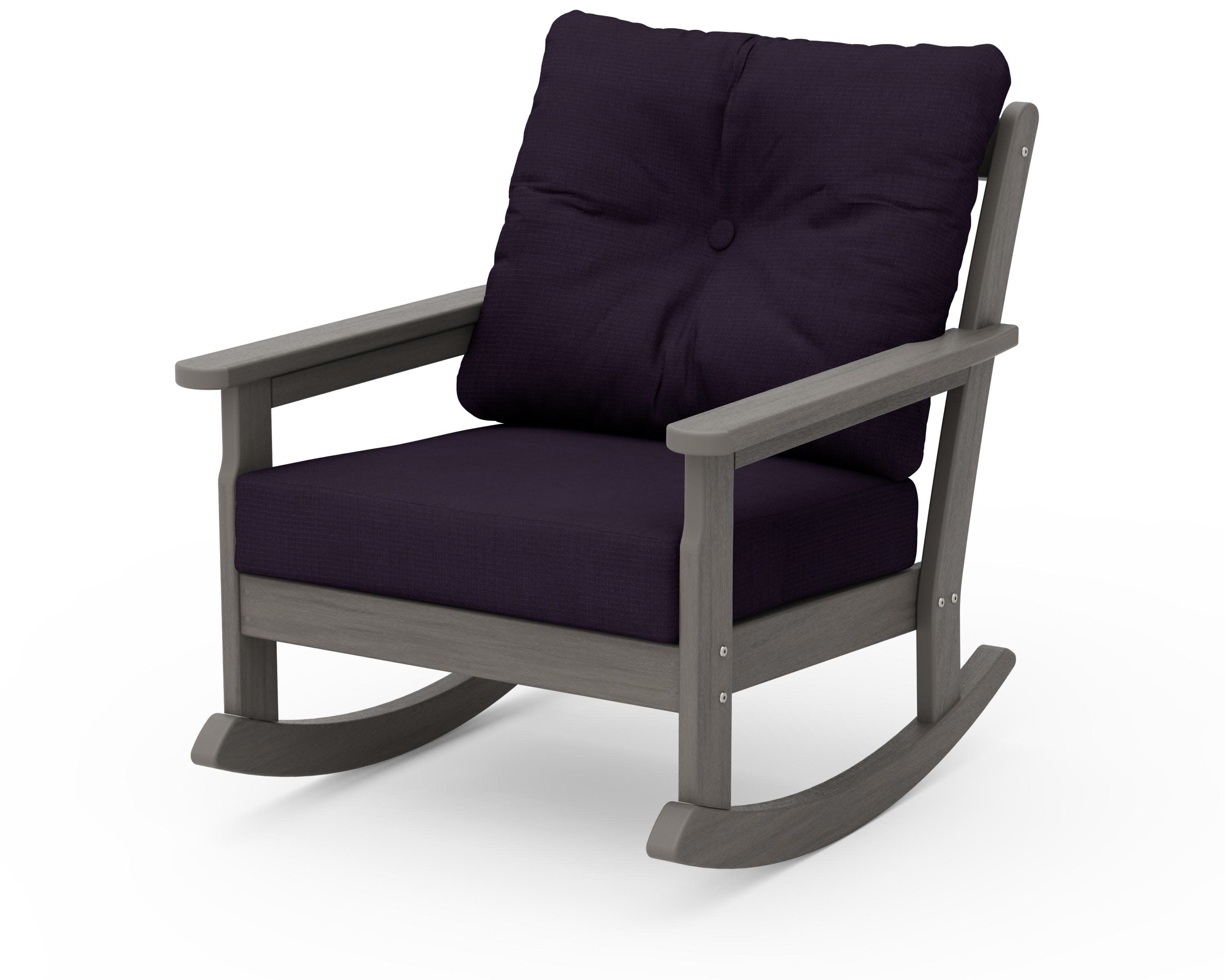 Vineyard Deep Seating Rocking Chair in Driftwood / Navy Linen
