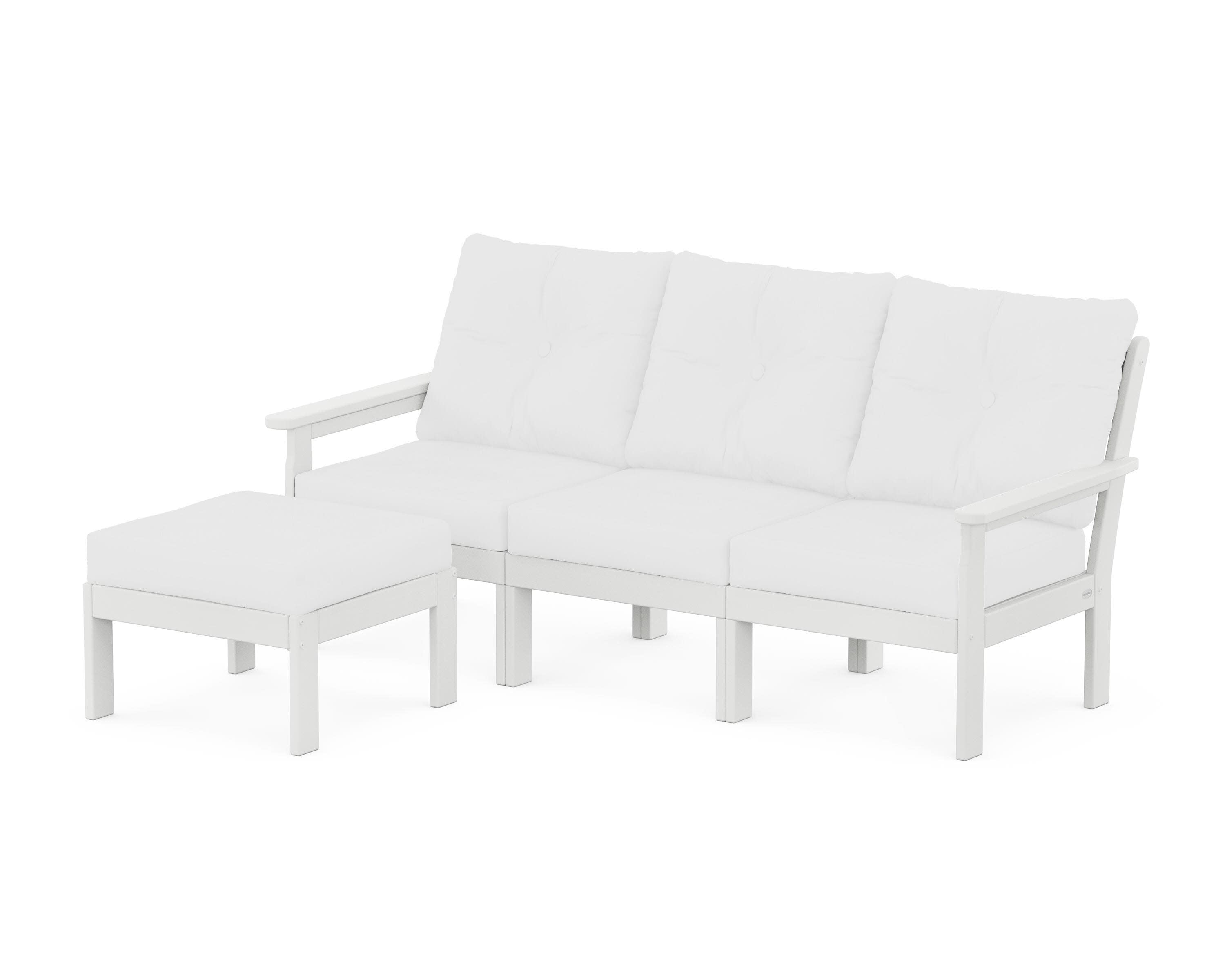 Vineyard 4-Piece Sectional with Ottoman in White / Natural