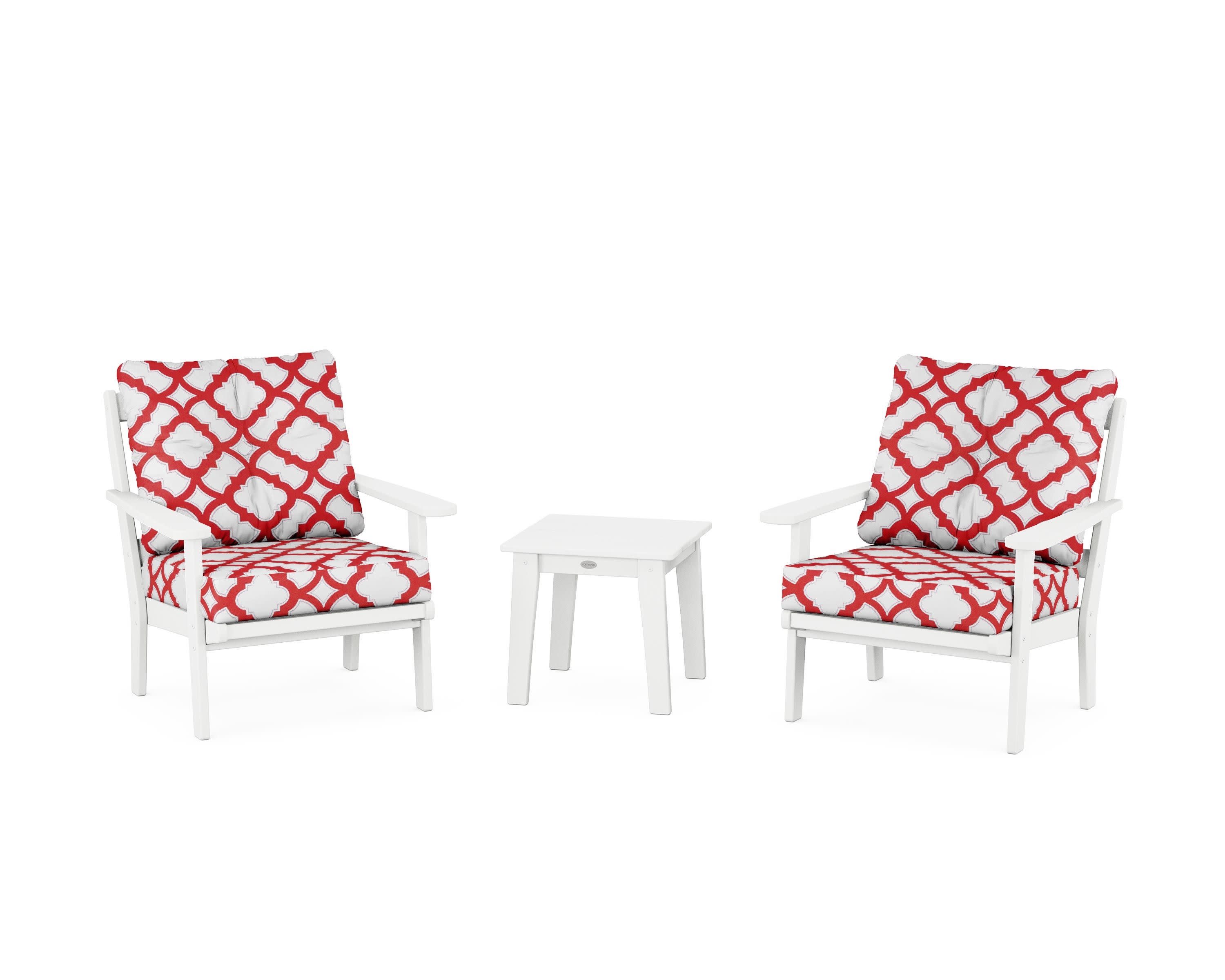 Mission 3-Piece Deep Seating Set in White / Trellis Crimson