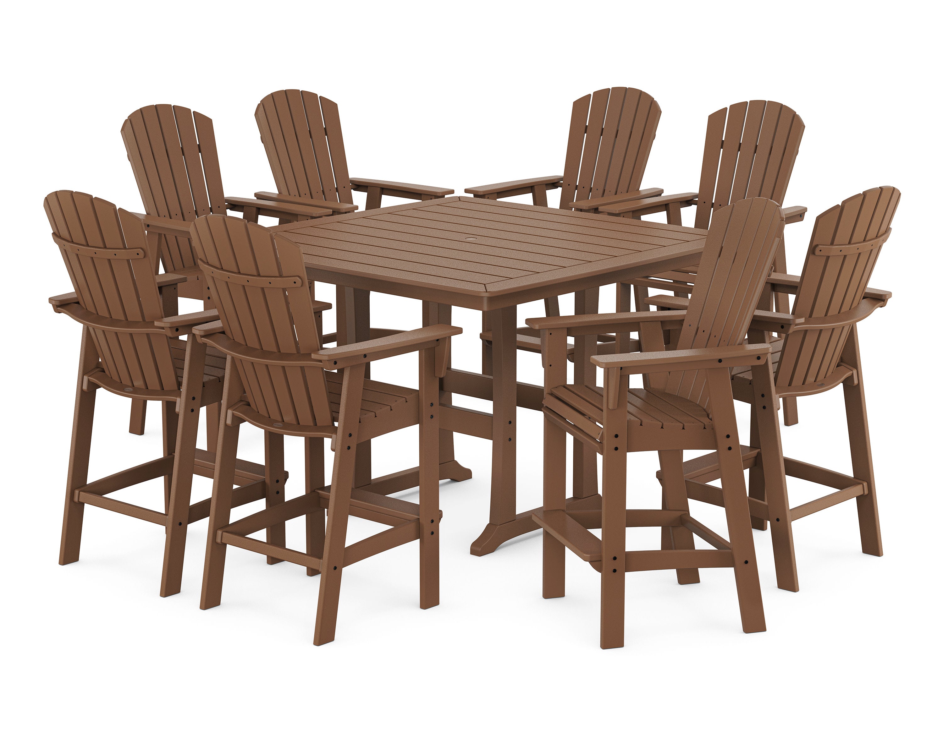 Nautical Curveback Adirondack 9-Piece Trestle Bar Set in Teak