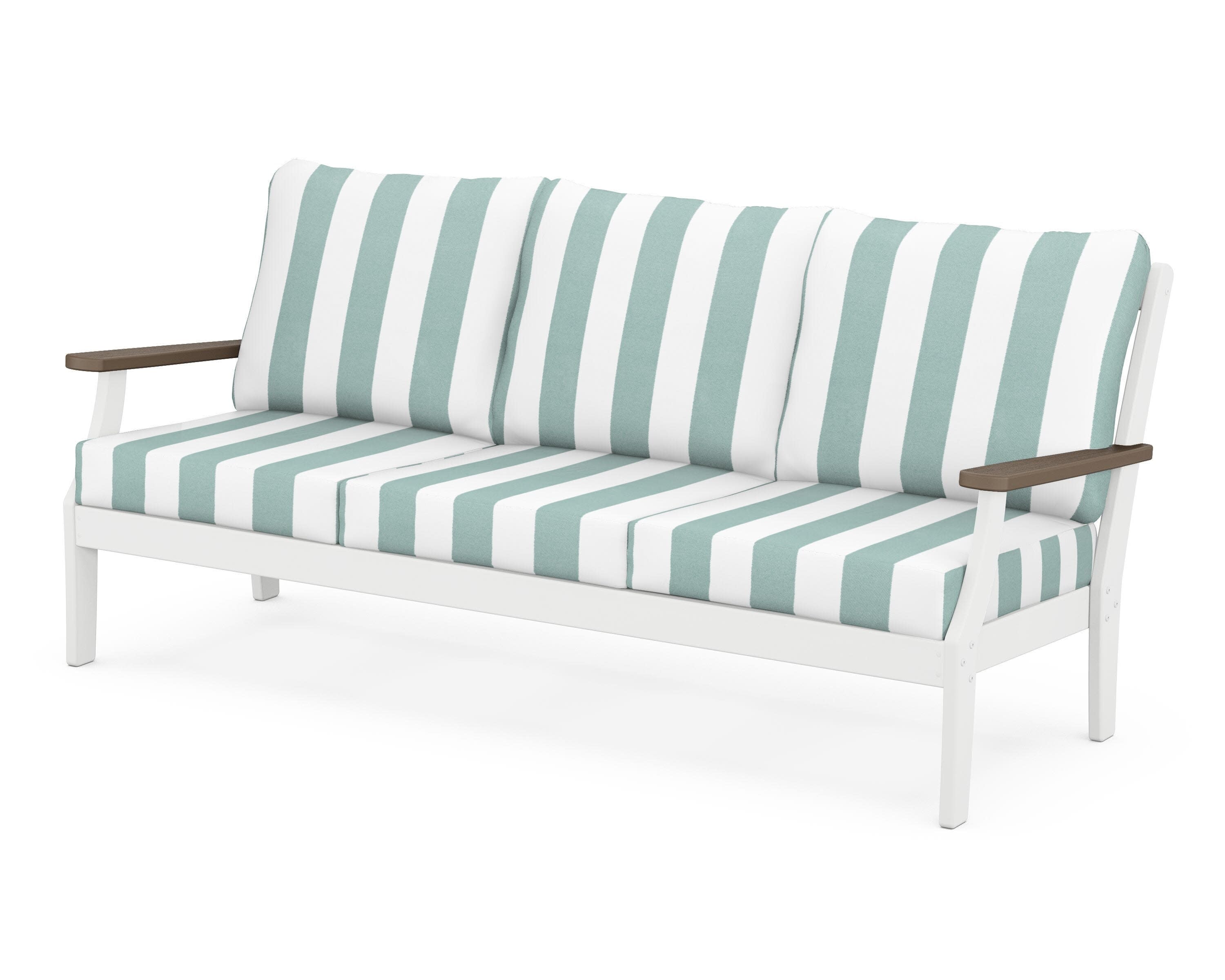 Braxton Deep Seating Sofa in White / Kona / Cabana Stripe Glacier Spa