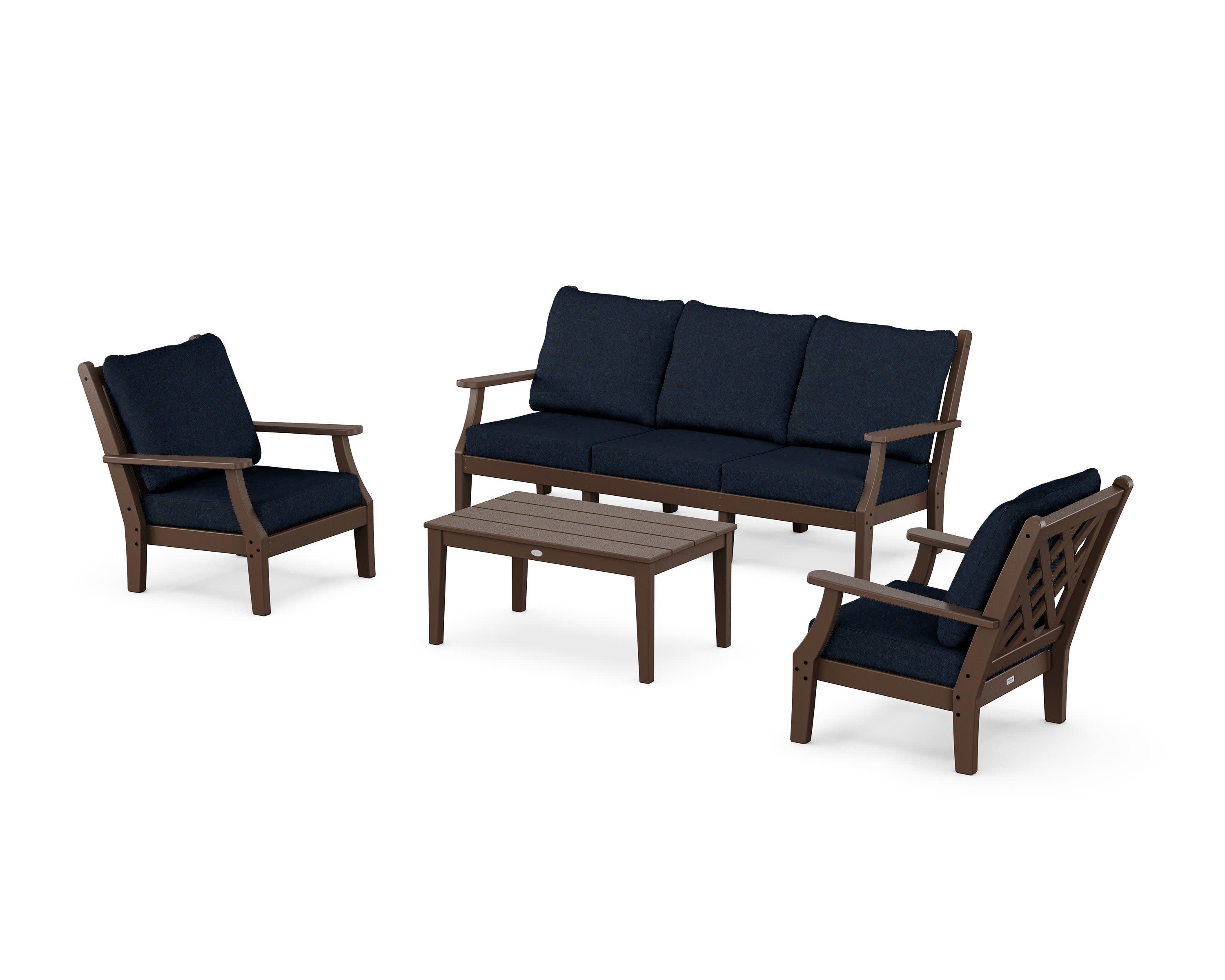 Wovendale 4-Piece Deep Seating Set with Sofa in Mahogany / Marine Indigo
