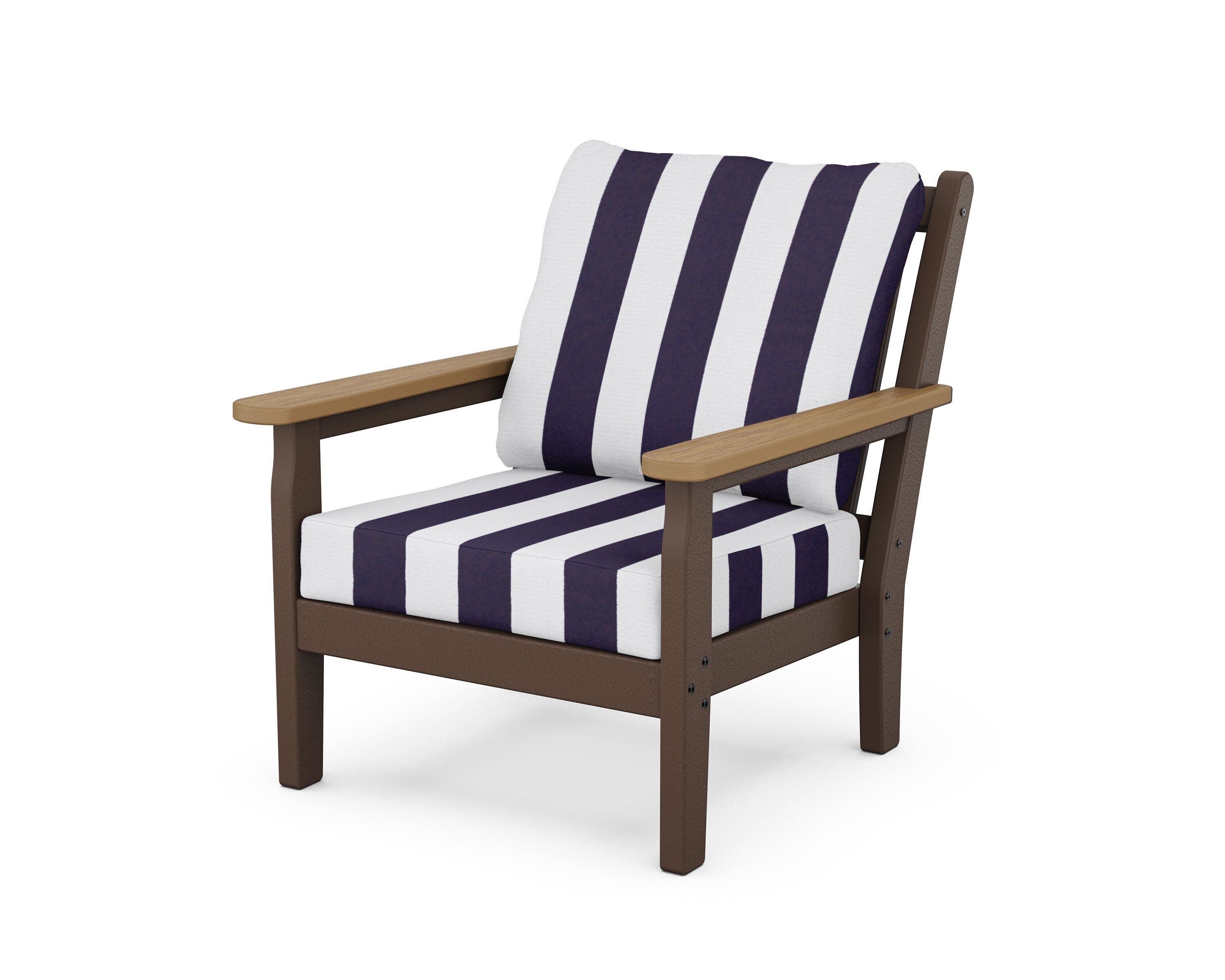 Chippendale Deep Seating Chair in Mahogany / Natural / Cabana Stripe Navy