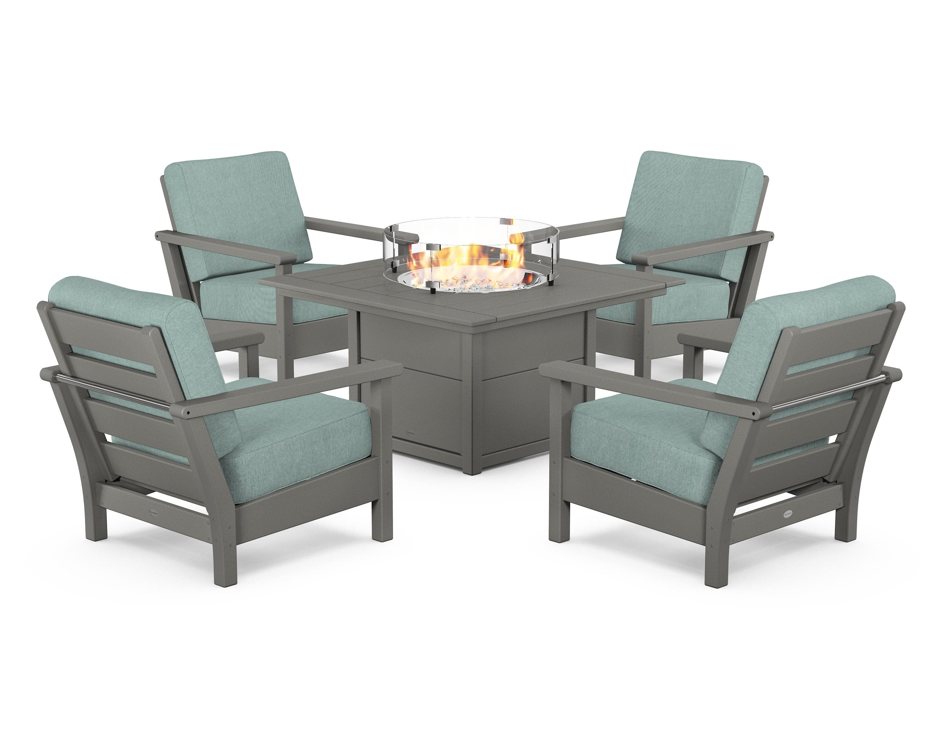 Harbour 5-Piece Conversation Set with Fire Pit Table in Slate Grey / Glacier Spa