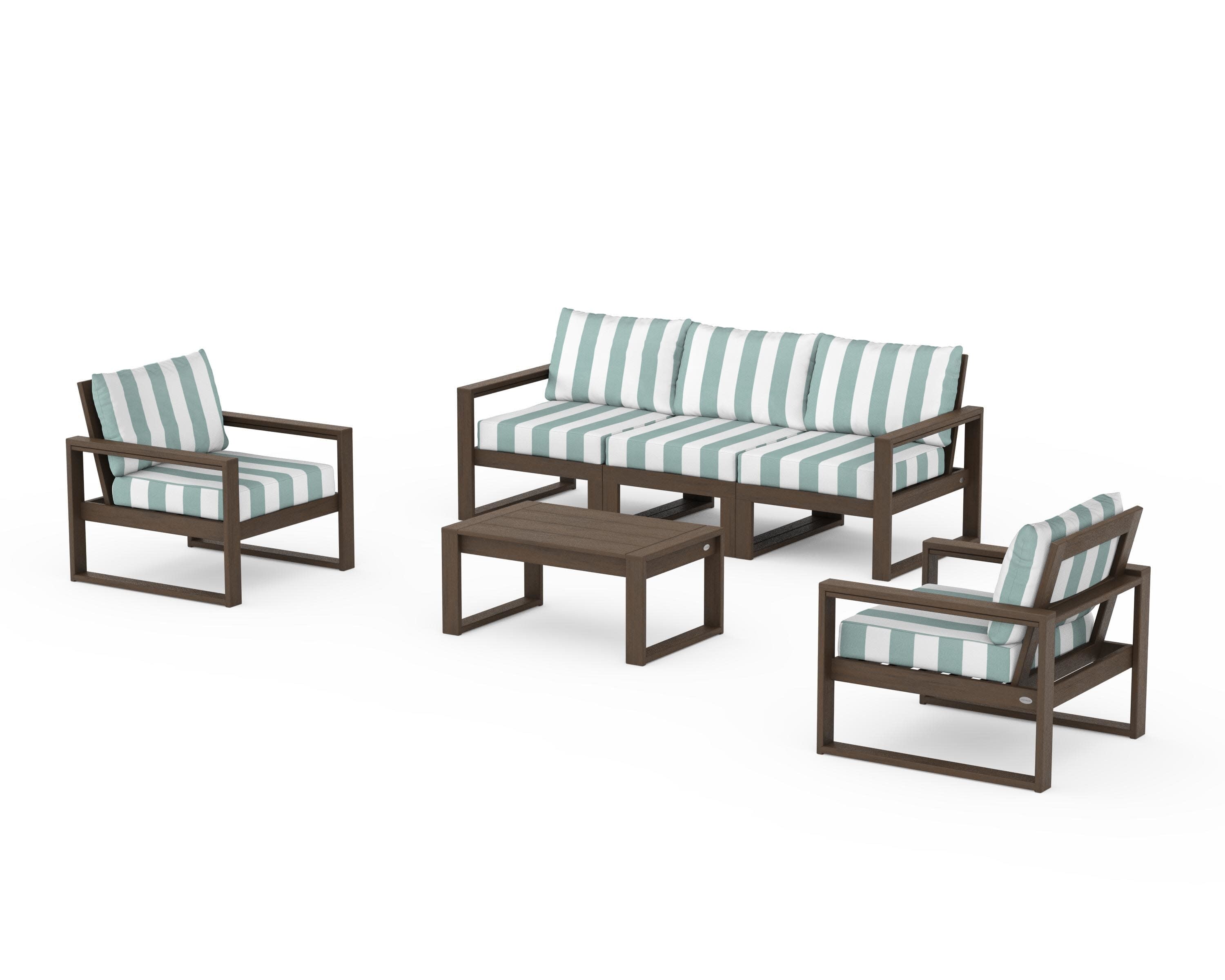 EDGE Sectional 4-Piece Deep Seating Set with Sofa in Kona / Cabana Stripe Glacier Spa