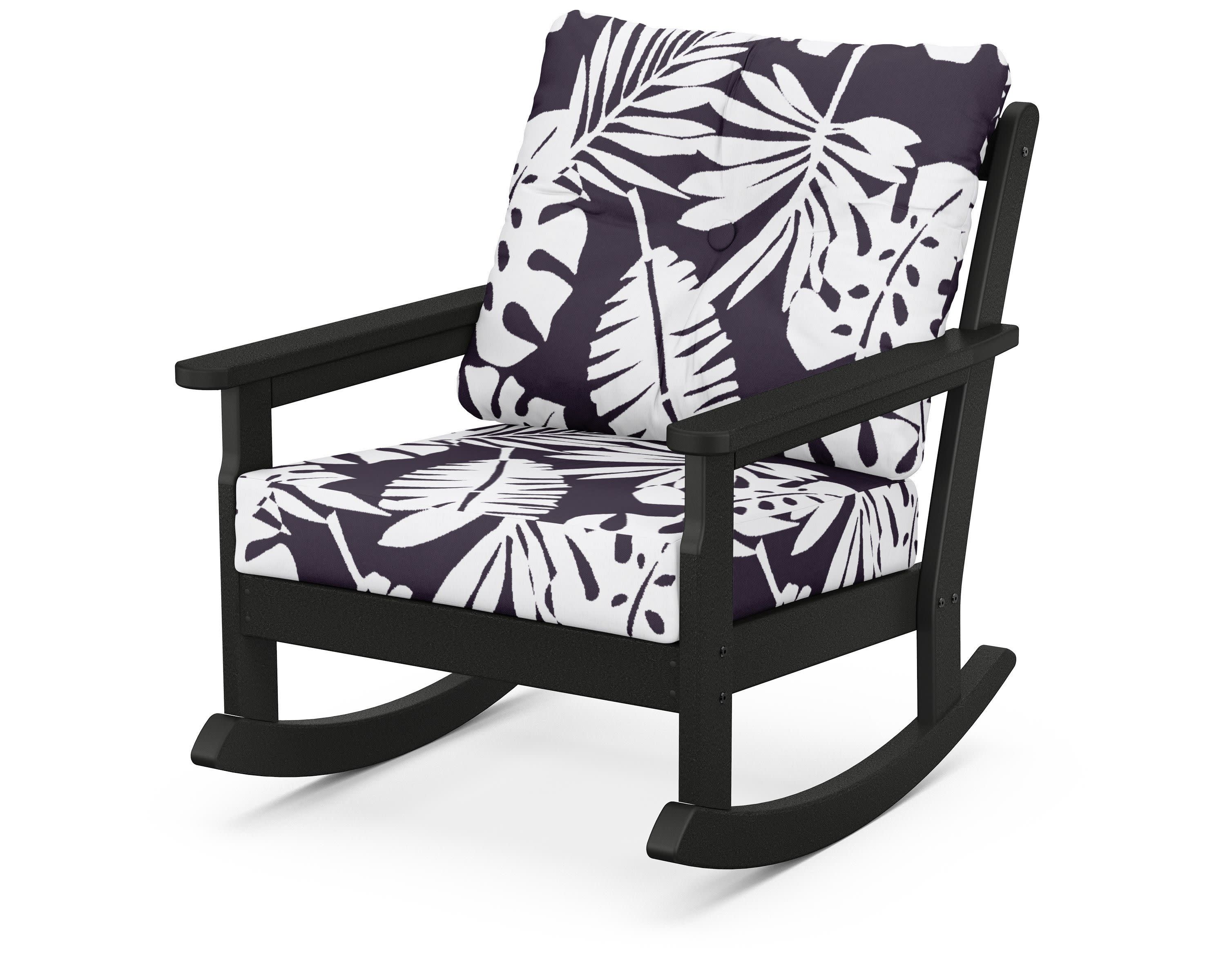 Vineyard Deep Seating Rocking Chair in Black / Leaf Navy