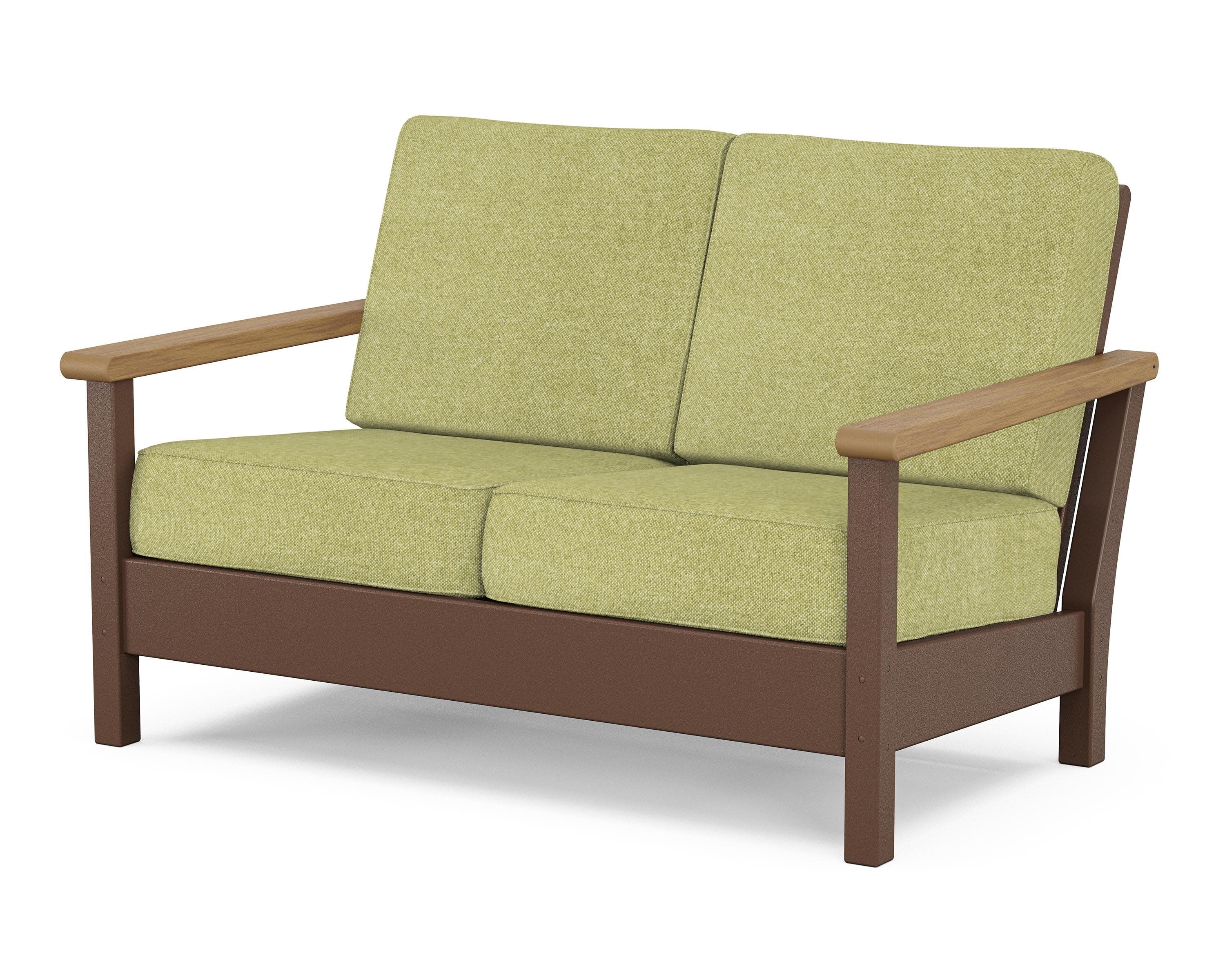 Harbour Deep Seating Loveseat in Mahogany / Natural / Chartreuse Boucle