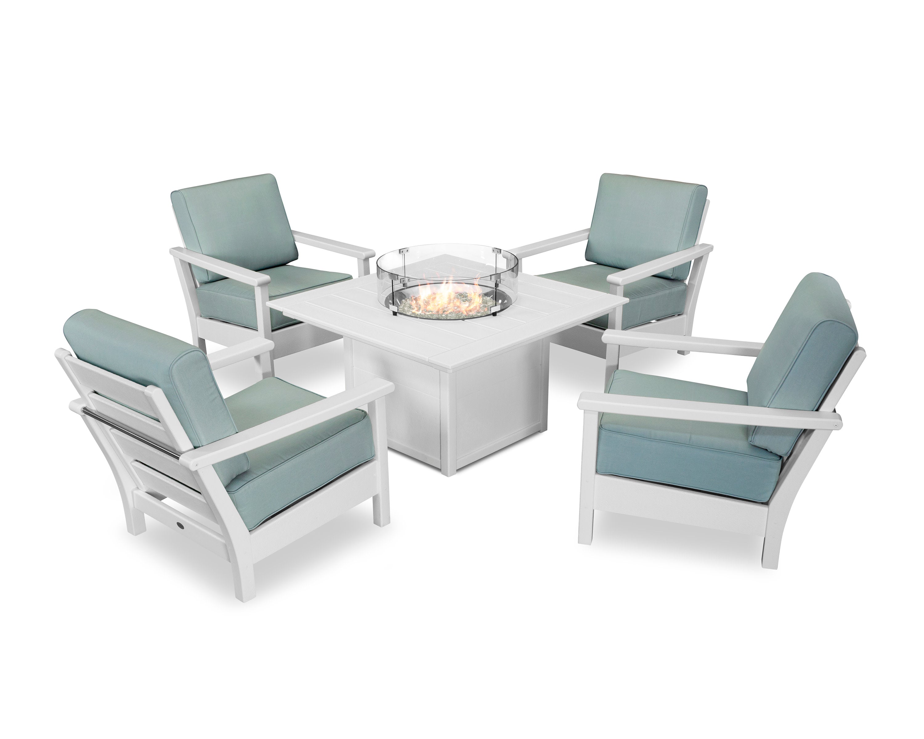 Harbour 5-Piece Conversation Set with Fire Pit Table in White / Spa