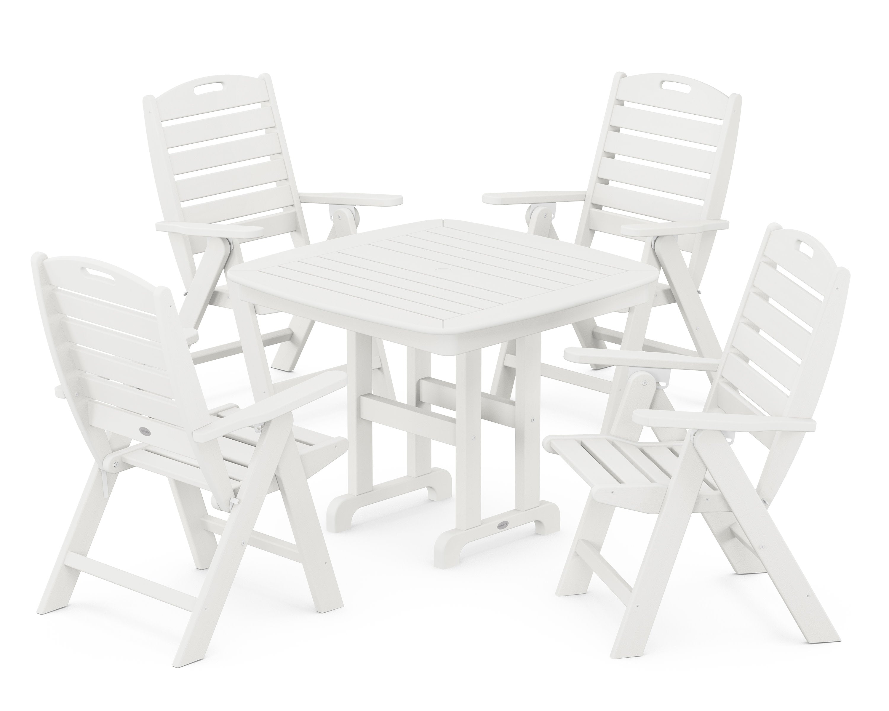 Nautical Folding Highback Chair 5-Piece Dining Set in Vintage White