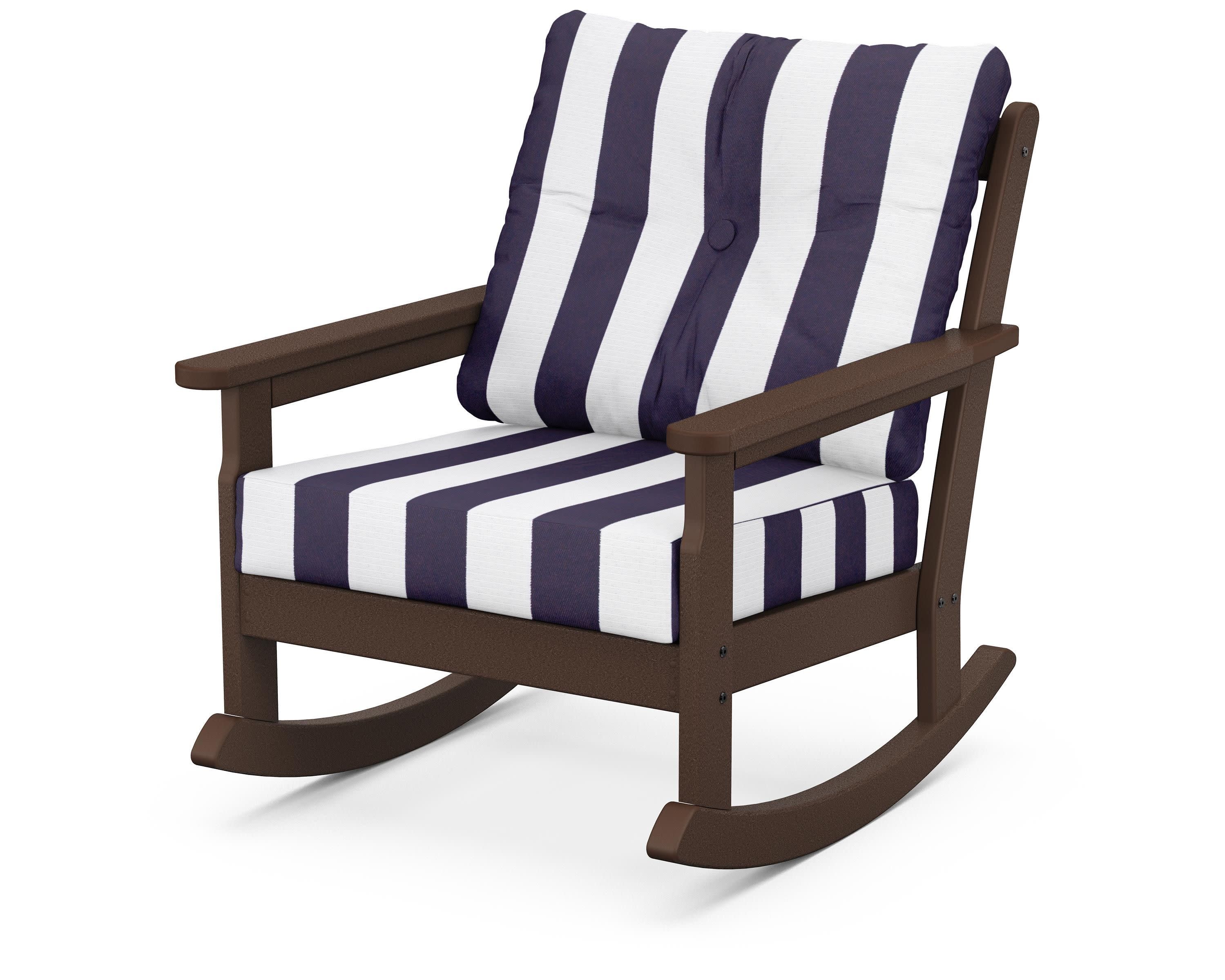 Vineyard Deep Seating Rocking Chair in Mahogany / Cabana Stripe Navy