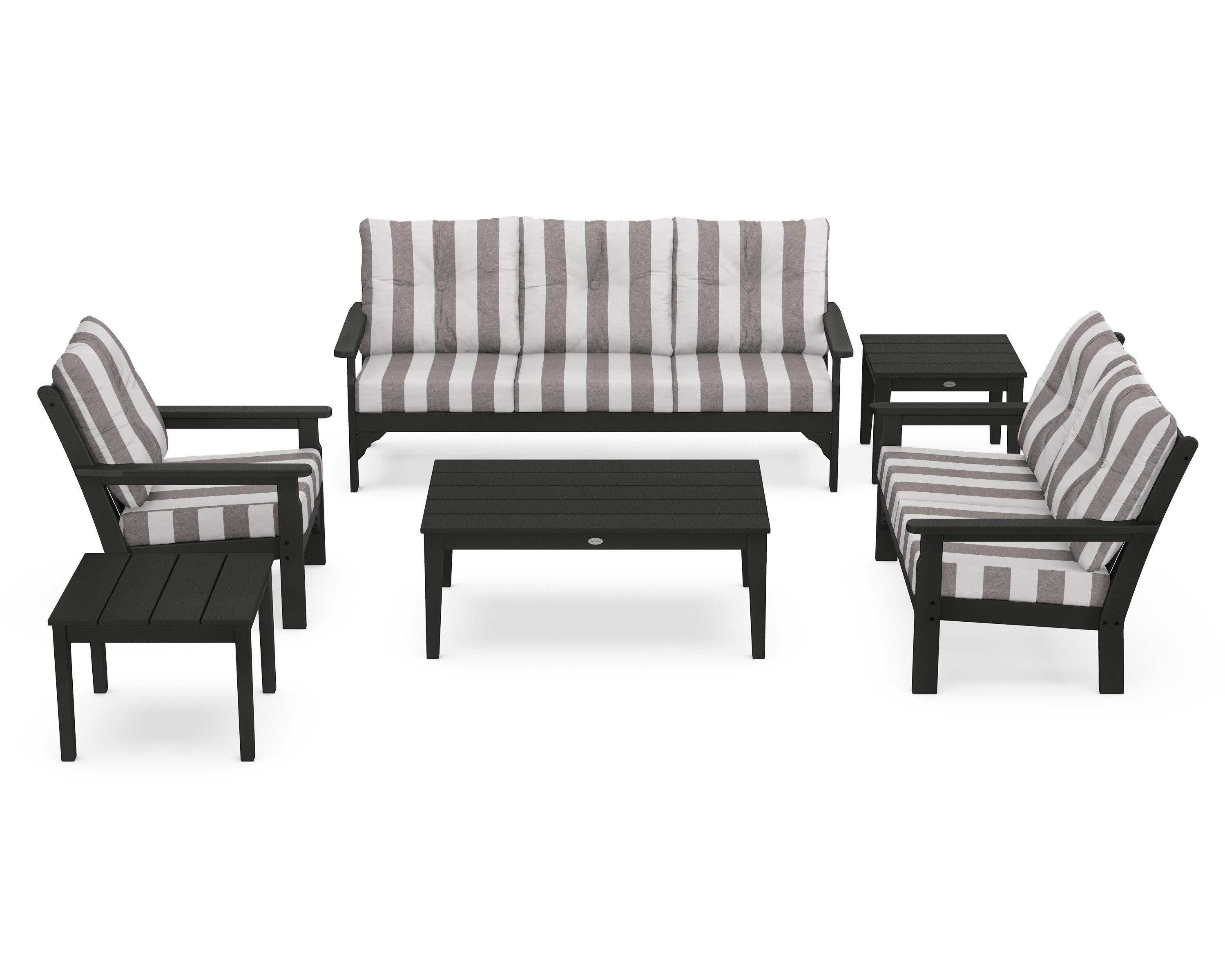 Vineyard 6-Piece Deep Seating Set in Green / Cabana Stripe Grey Mist