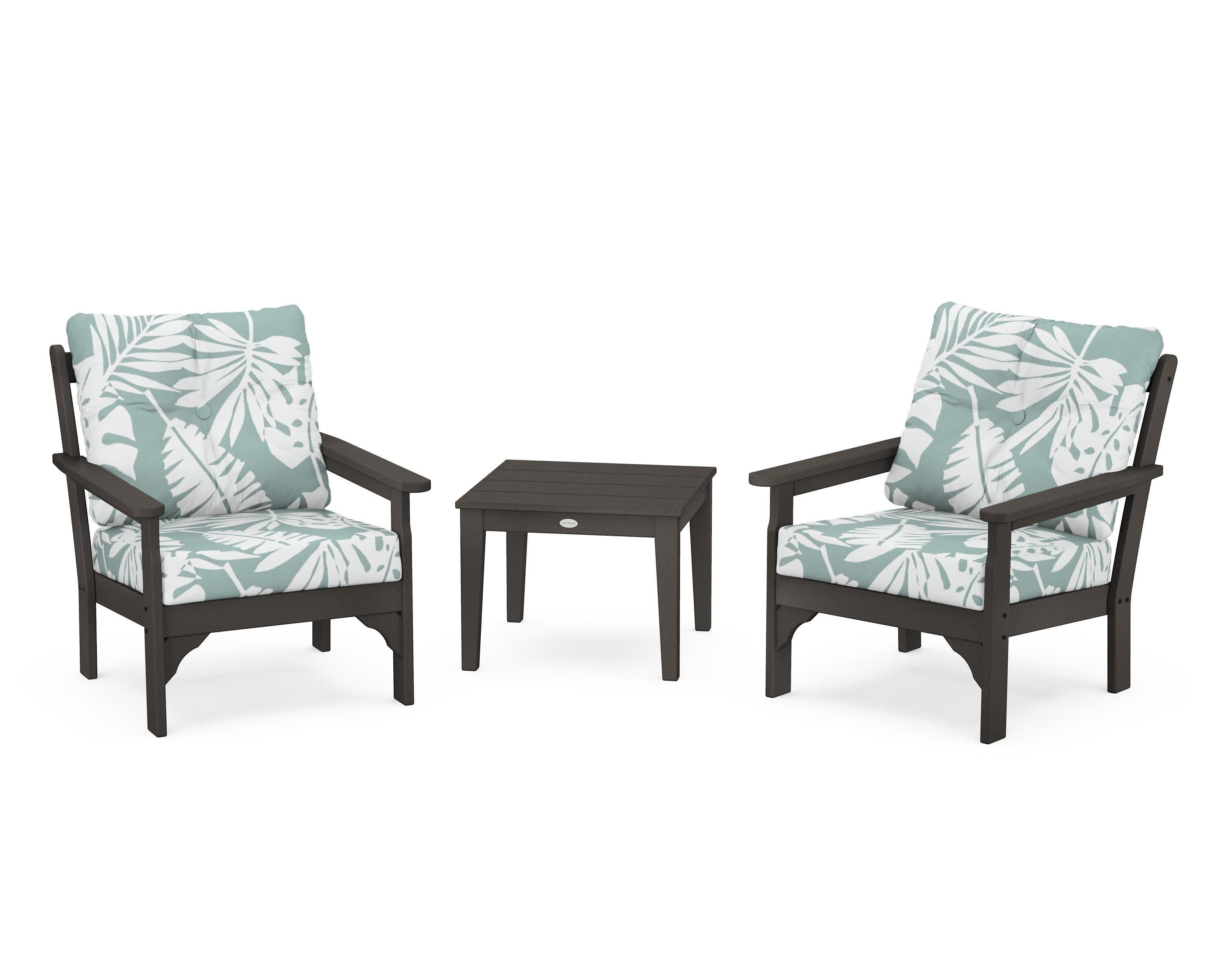 Vineyard 3-Piece Deep Seating Set in Vintage Coffee / Leaf Glacier Spa