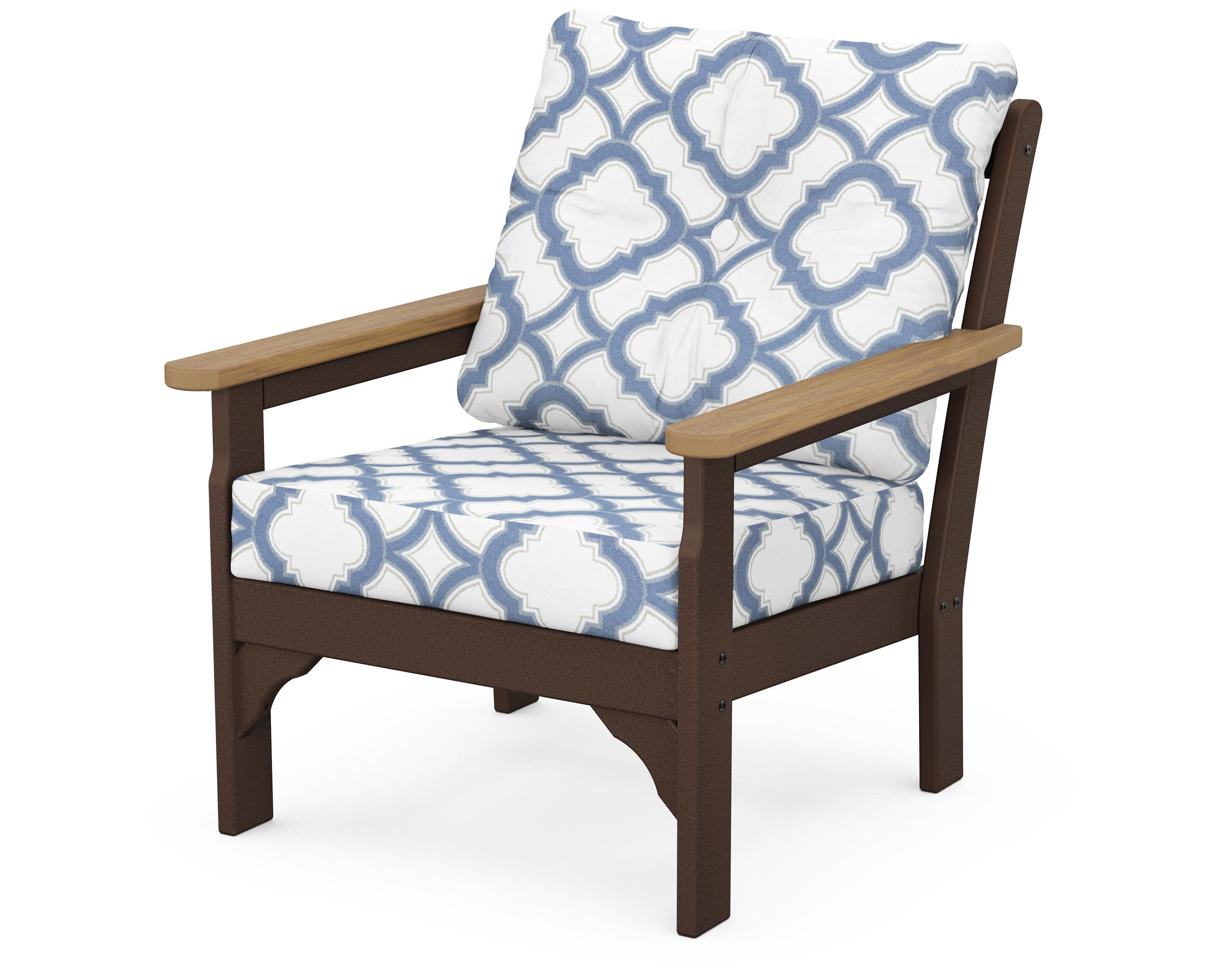 Vineyard Deep Seating Chair in Mahogany / Natural / Trellis Sky Blue
