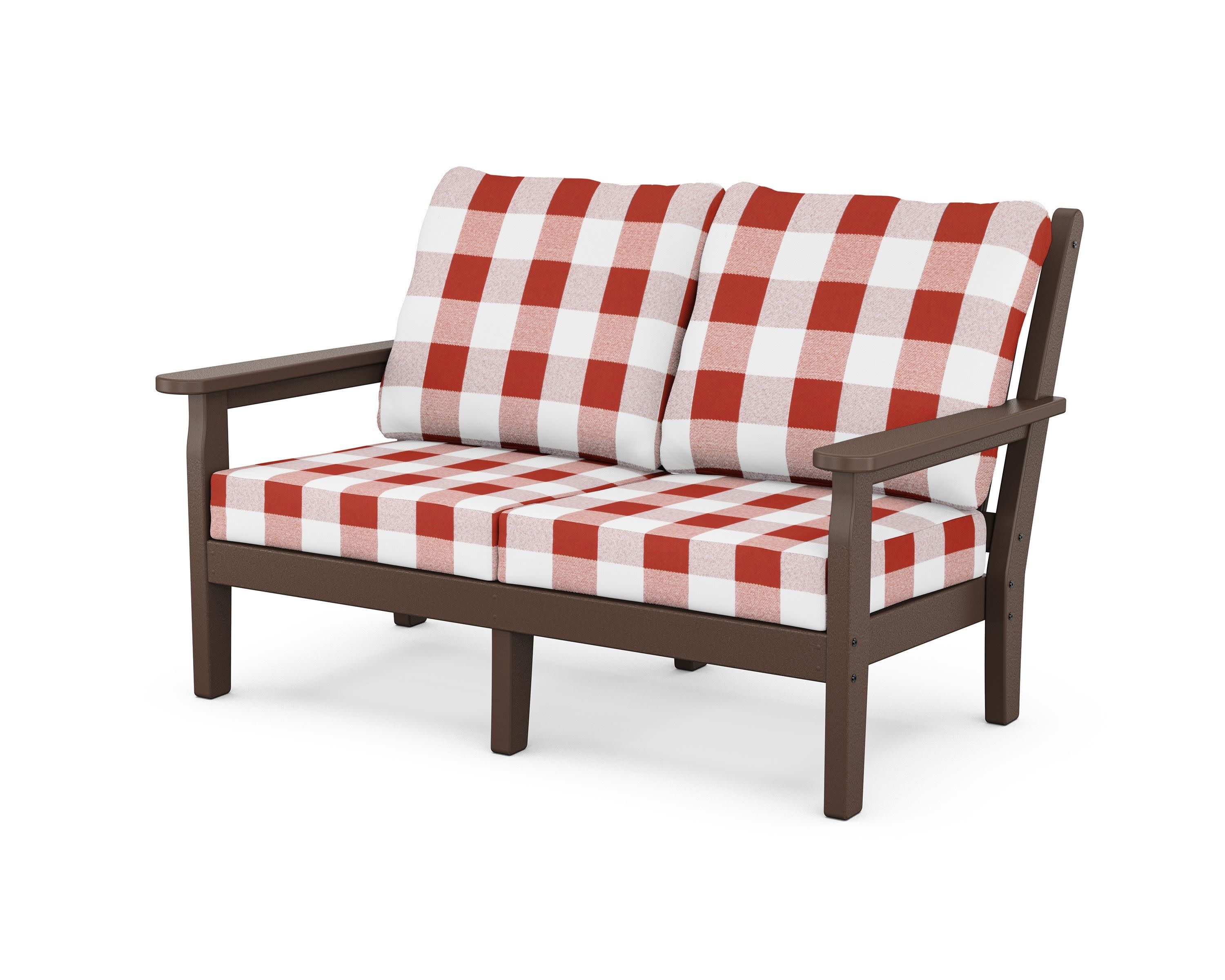 Chippendale Deep Seating Loveseat in Mahogany / Buffalo Plaid Crimson