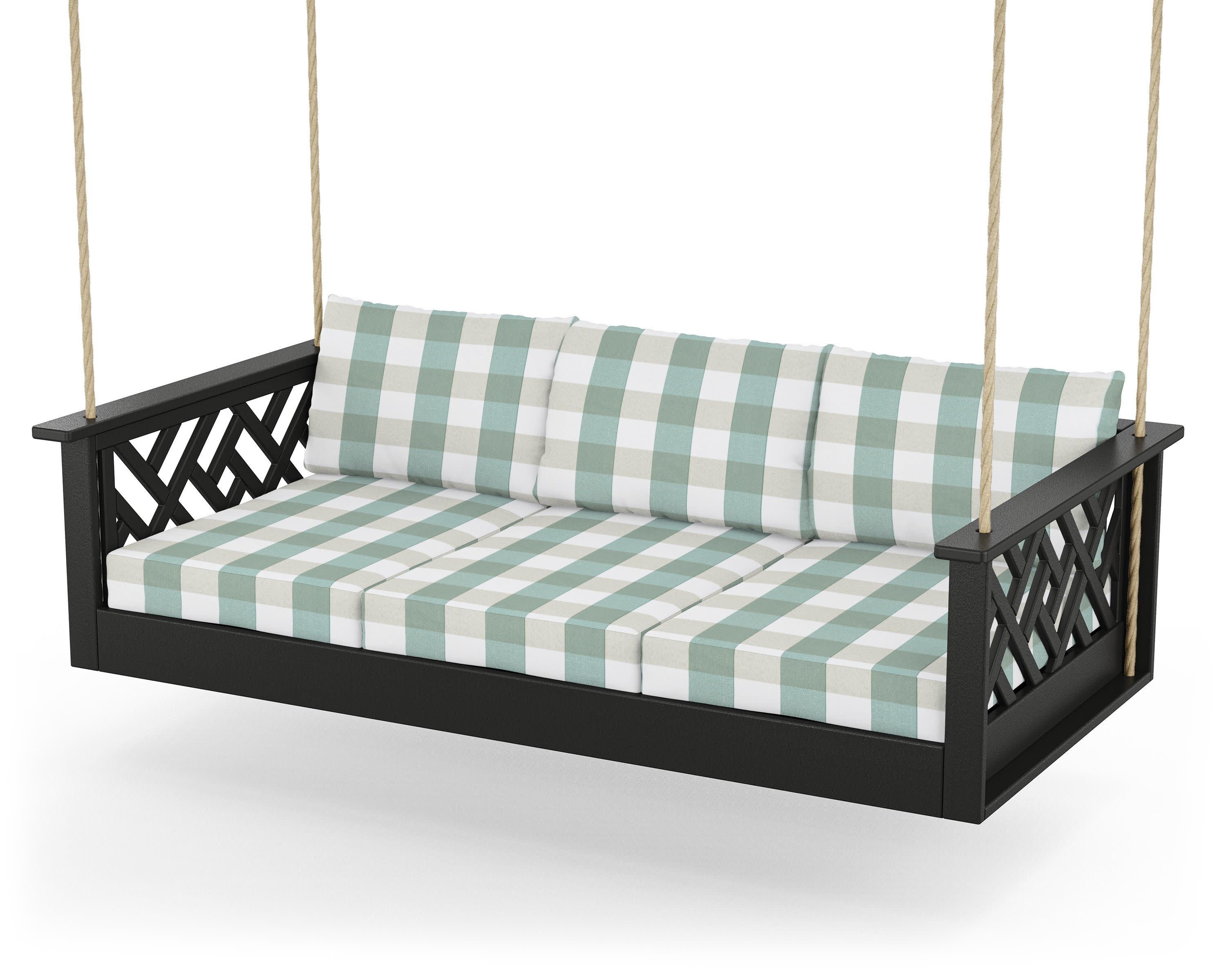 Chippendale Daybed Swing in Black / Buffalo Plaid Glacier Spa