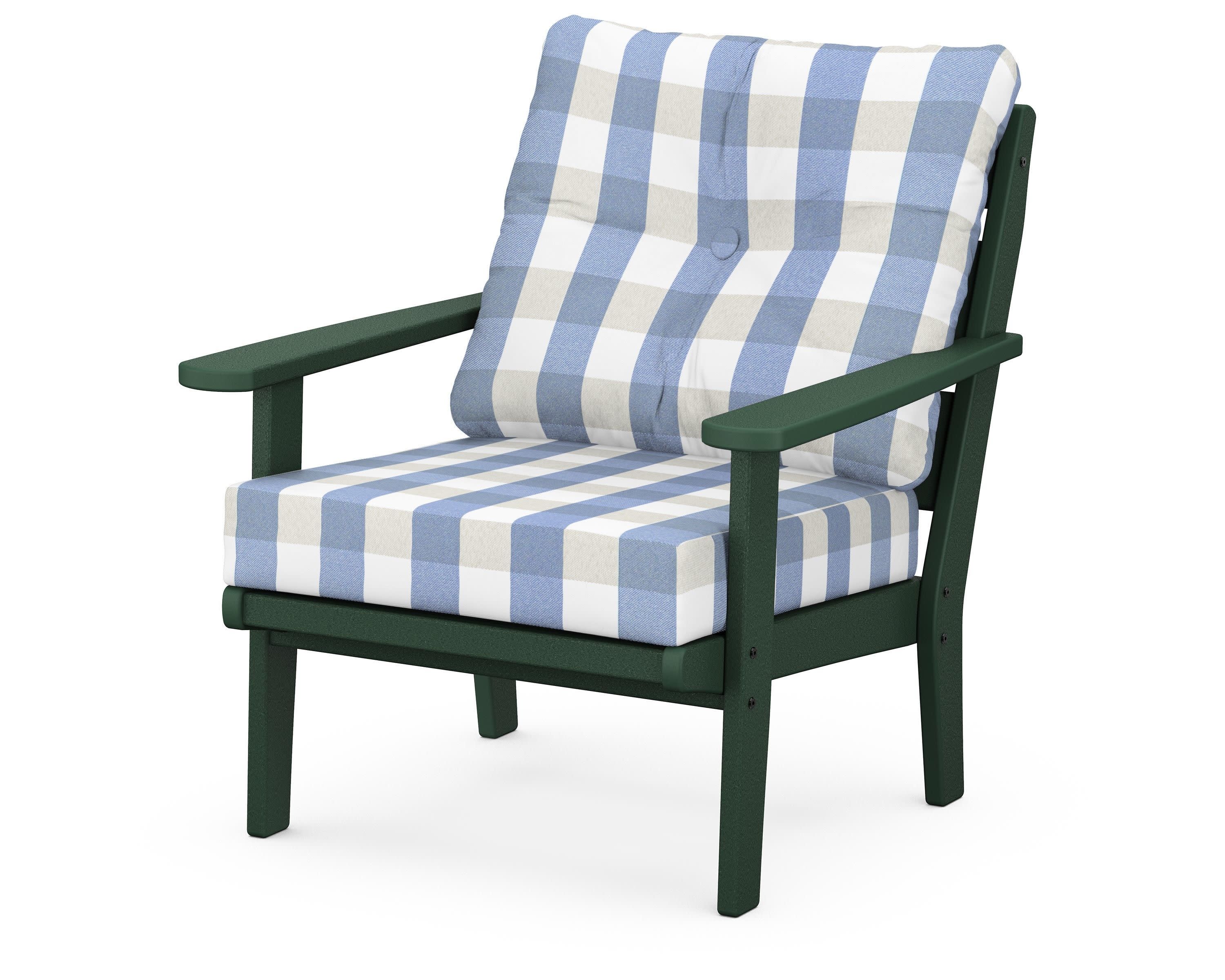 Lakeside Deep Seating Chair in Green / Buffalo Plaid Sky Blue
