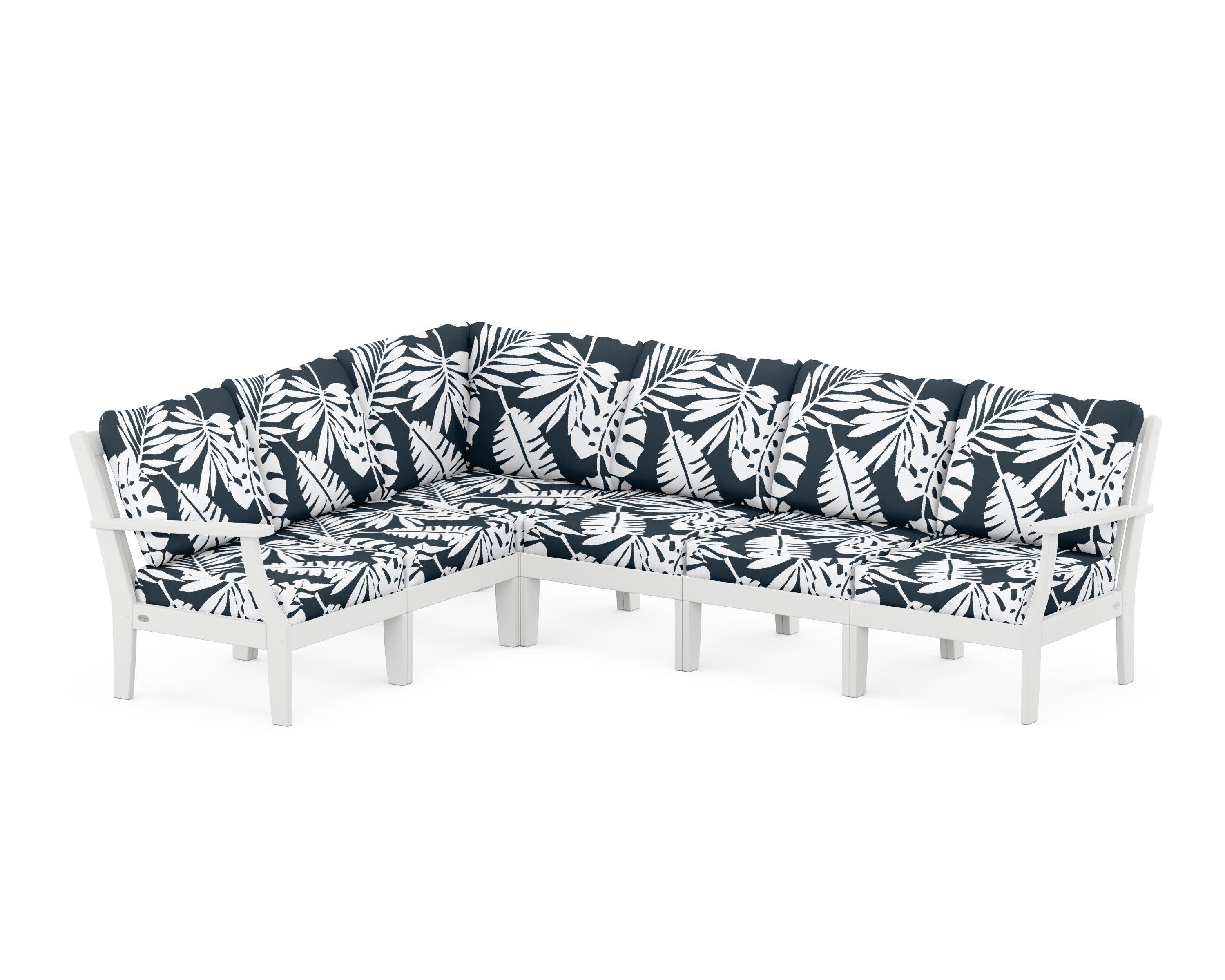 Braxton Modular 6-Piece Deep Seating Set in White / Leaf Marine Indigo