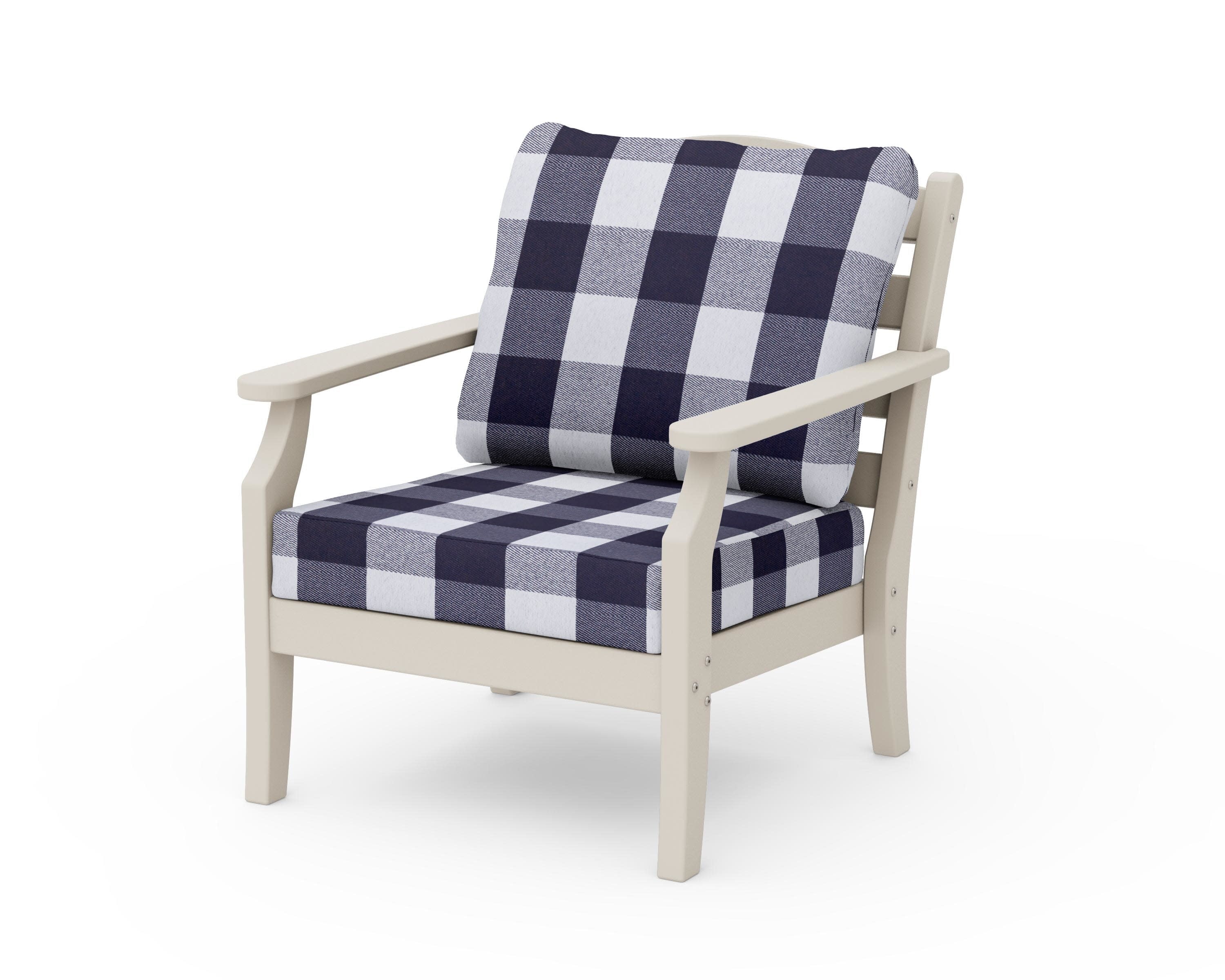 Savannah Deep Seating Chair in Sand / Buffalo Plaid Navy