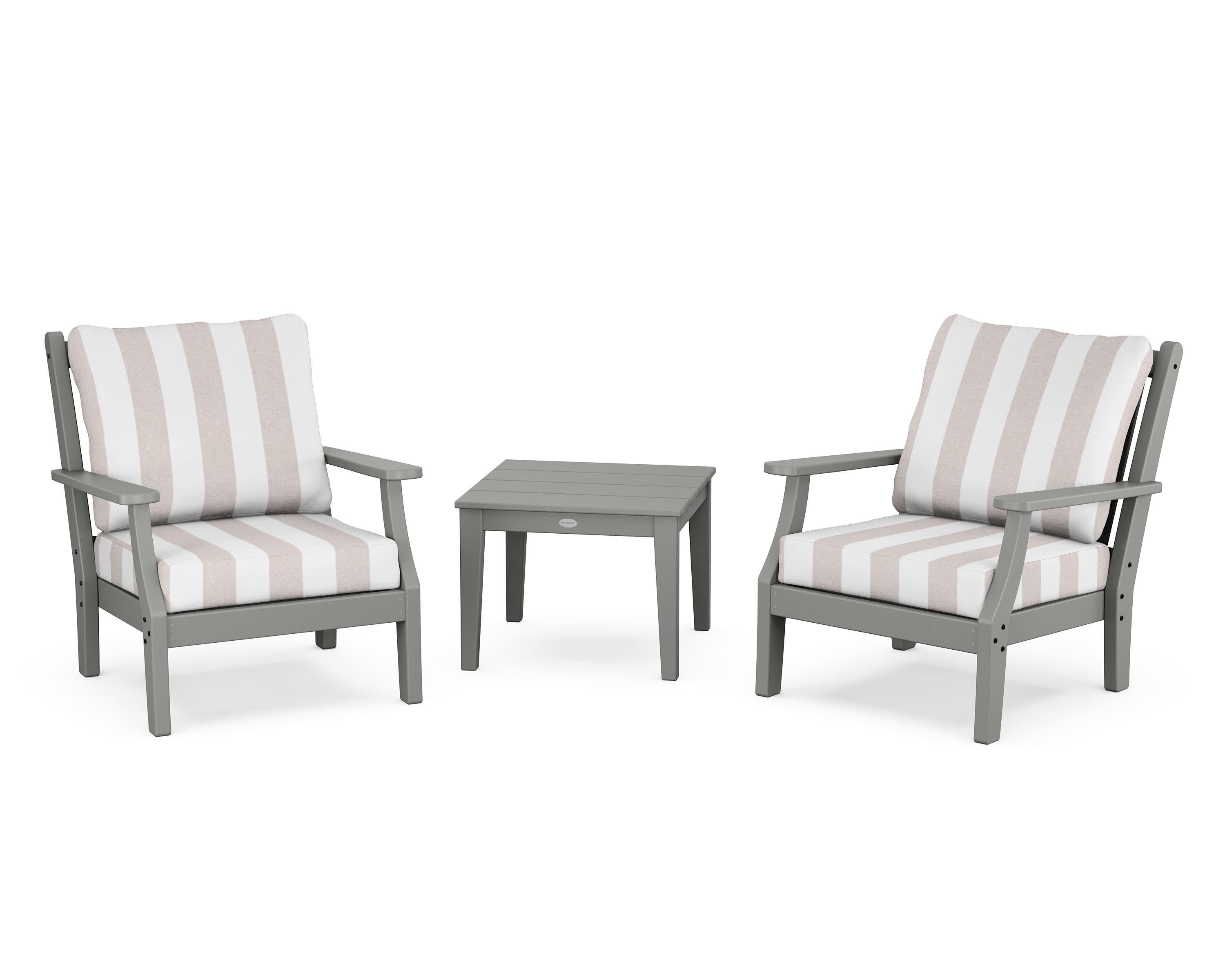 Wovendale 3-Piece Deep Seating Set in Slate Grey / Cabana Stripe Dune Burlap
