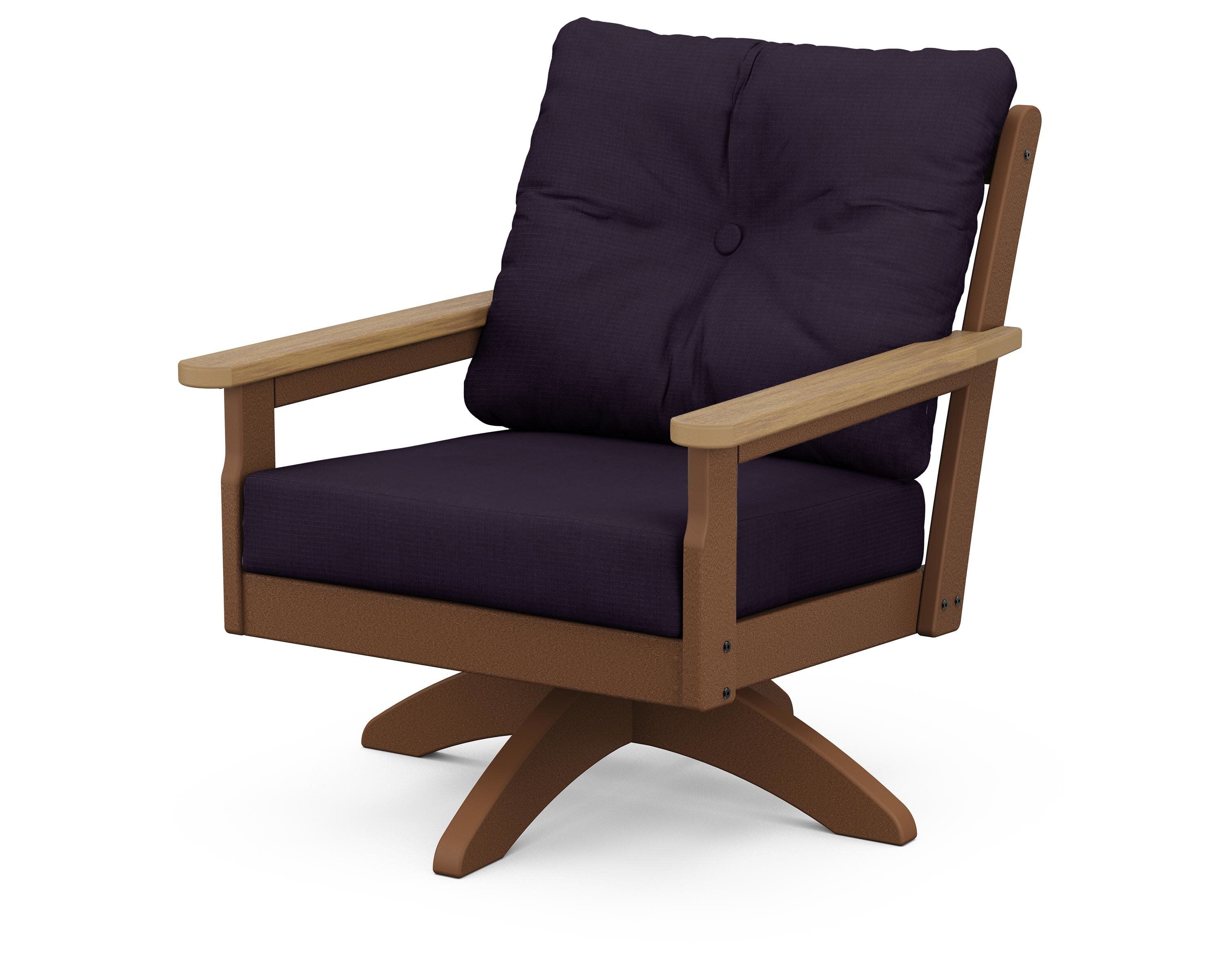 Vineyard Deep Seating Swivel Chair in Teak / Natural / Navy Linen