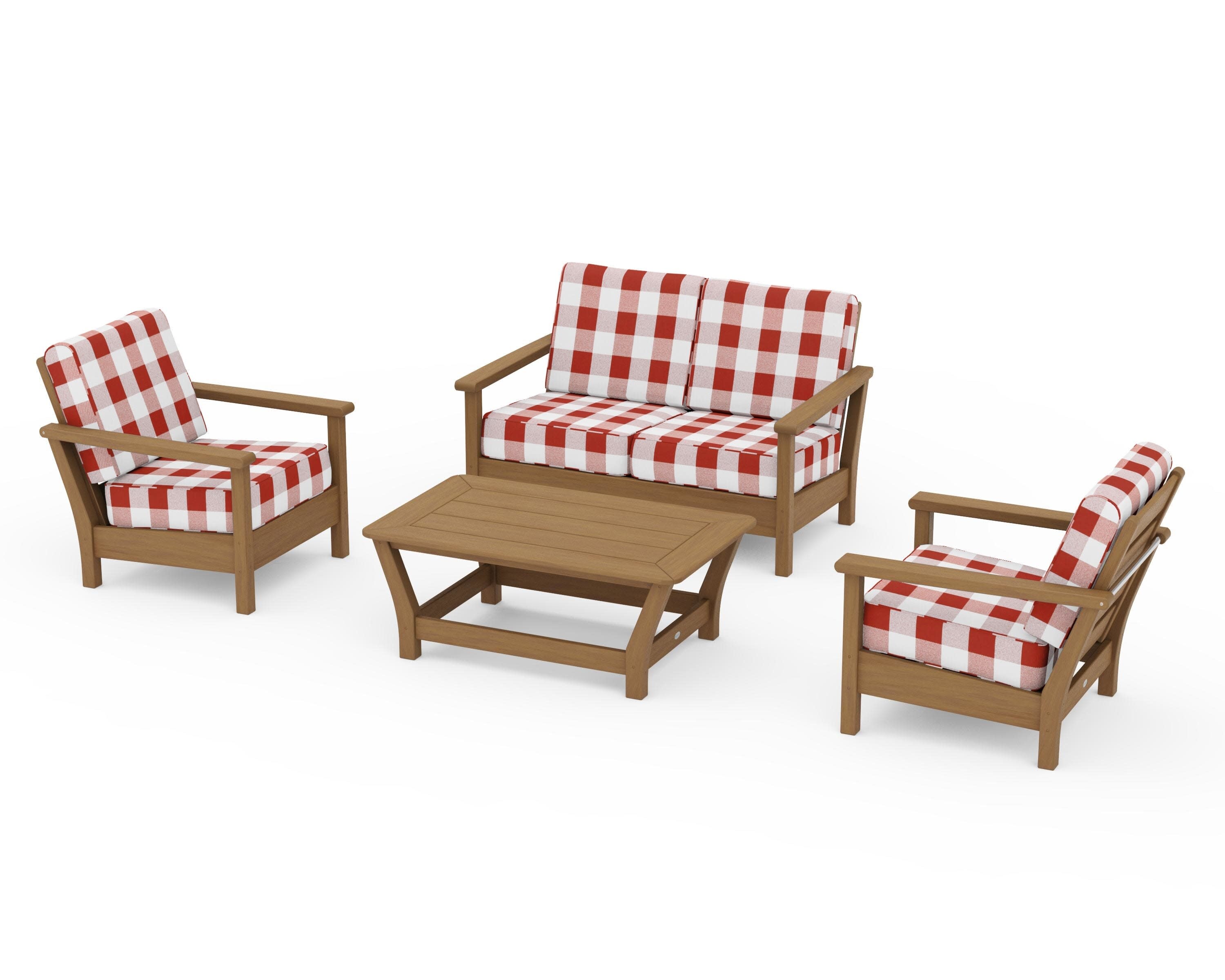 Harbour 4-Piece Deep Seating Set in Natural / Buffalo Plaid Crimson